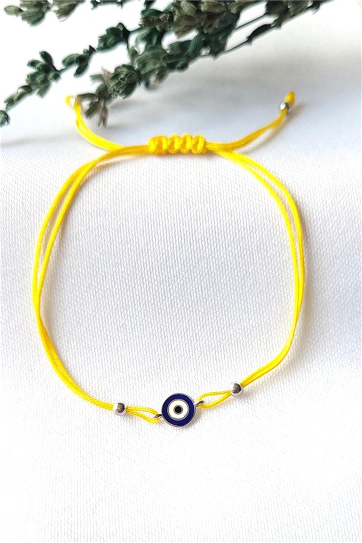 Sarı İpli Nazarlı Gümüş Bileklik