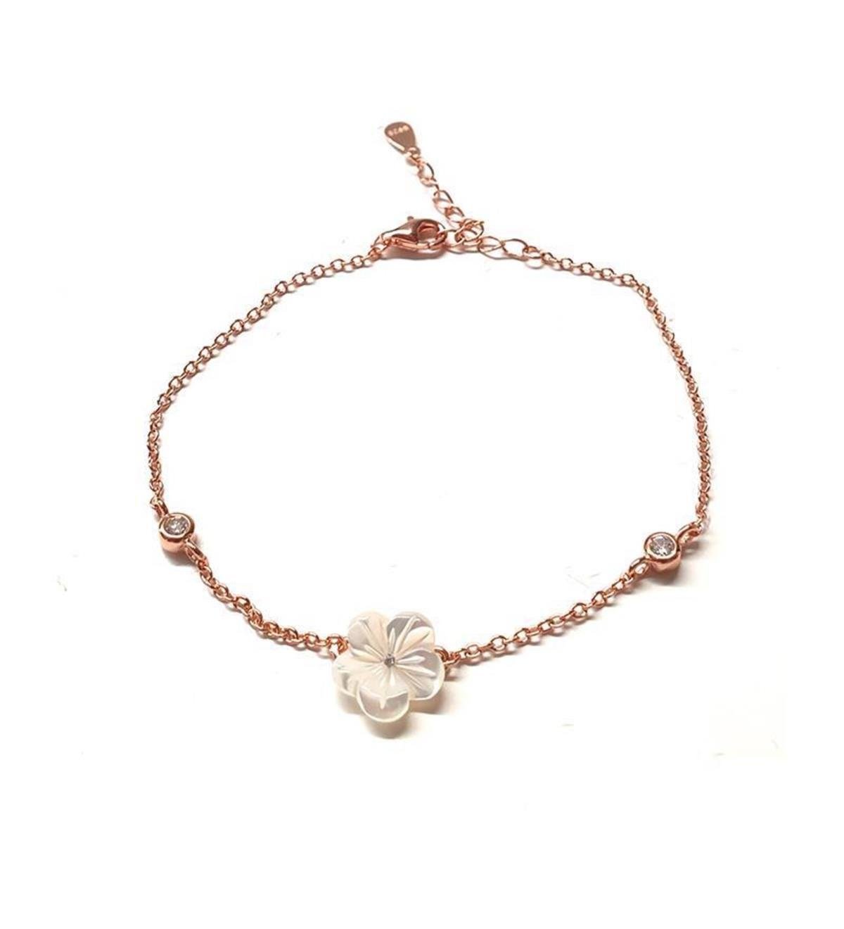 Sedefli Çiçek Gümüş Bileklik