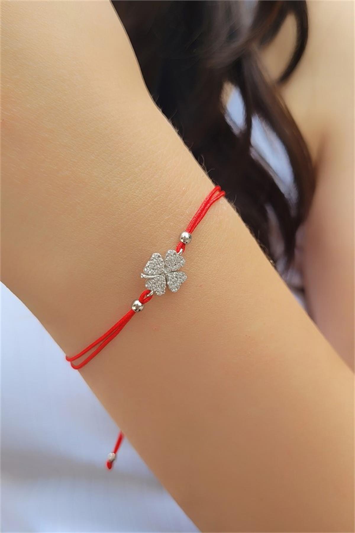 Taşlı Gümüş Yonca Bileklik