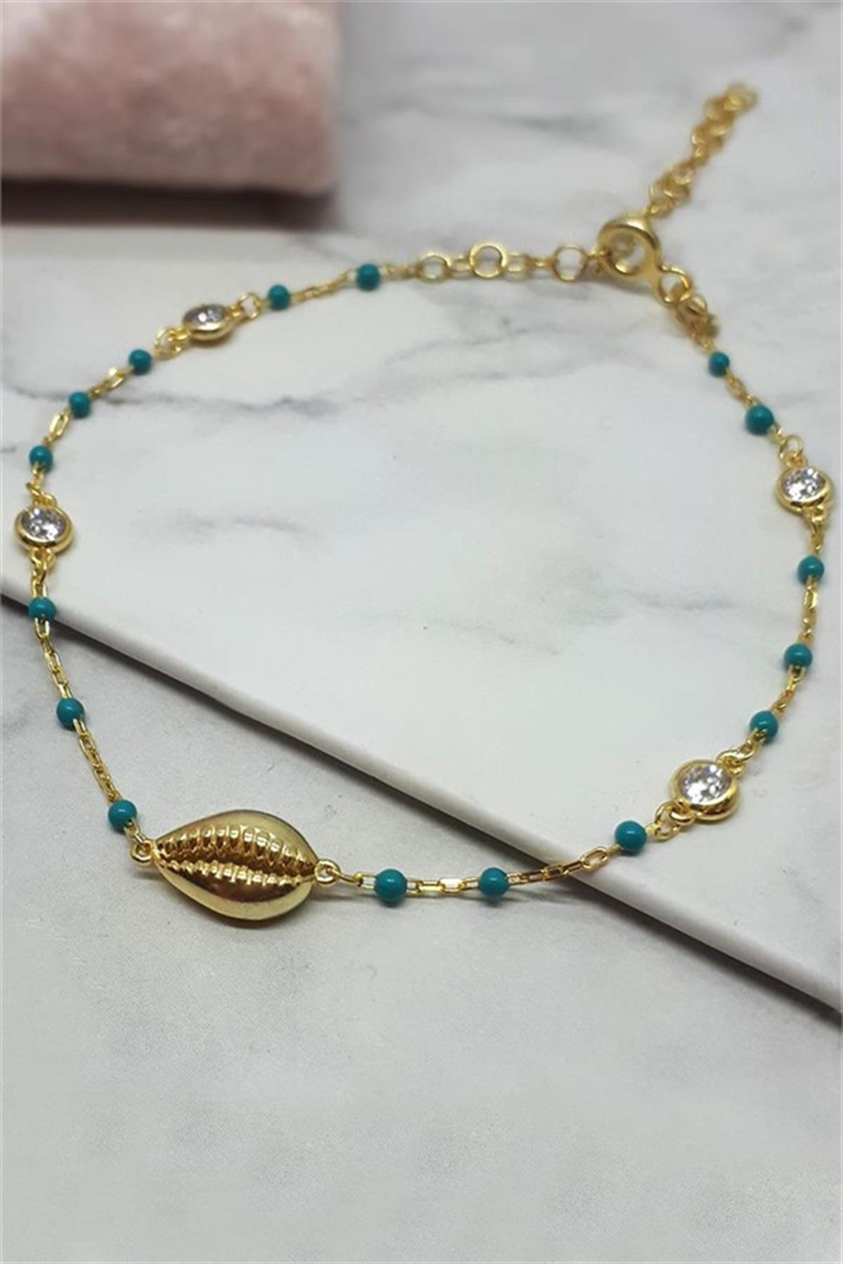 Zirkon Taşlı Mineli Deniz Kabuğu Gümüş Bileklik