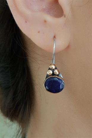 Otantik Safir Taşlı Gümüş Küpe
