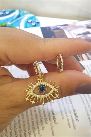 Zirkon Taşlı Halka Gümüş Göz Küpe