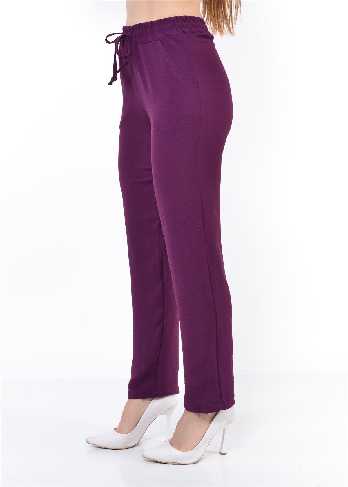 Kadın Beli Lastikli Aerobin Pantolon Mürdüm