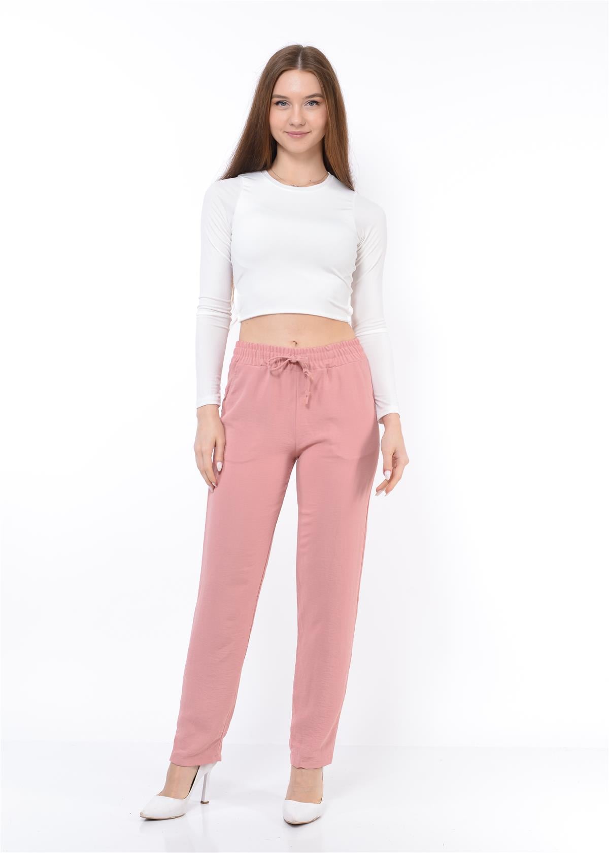 Kadın Beli Lastikli Aerobin Pantolon Toz Pembe