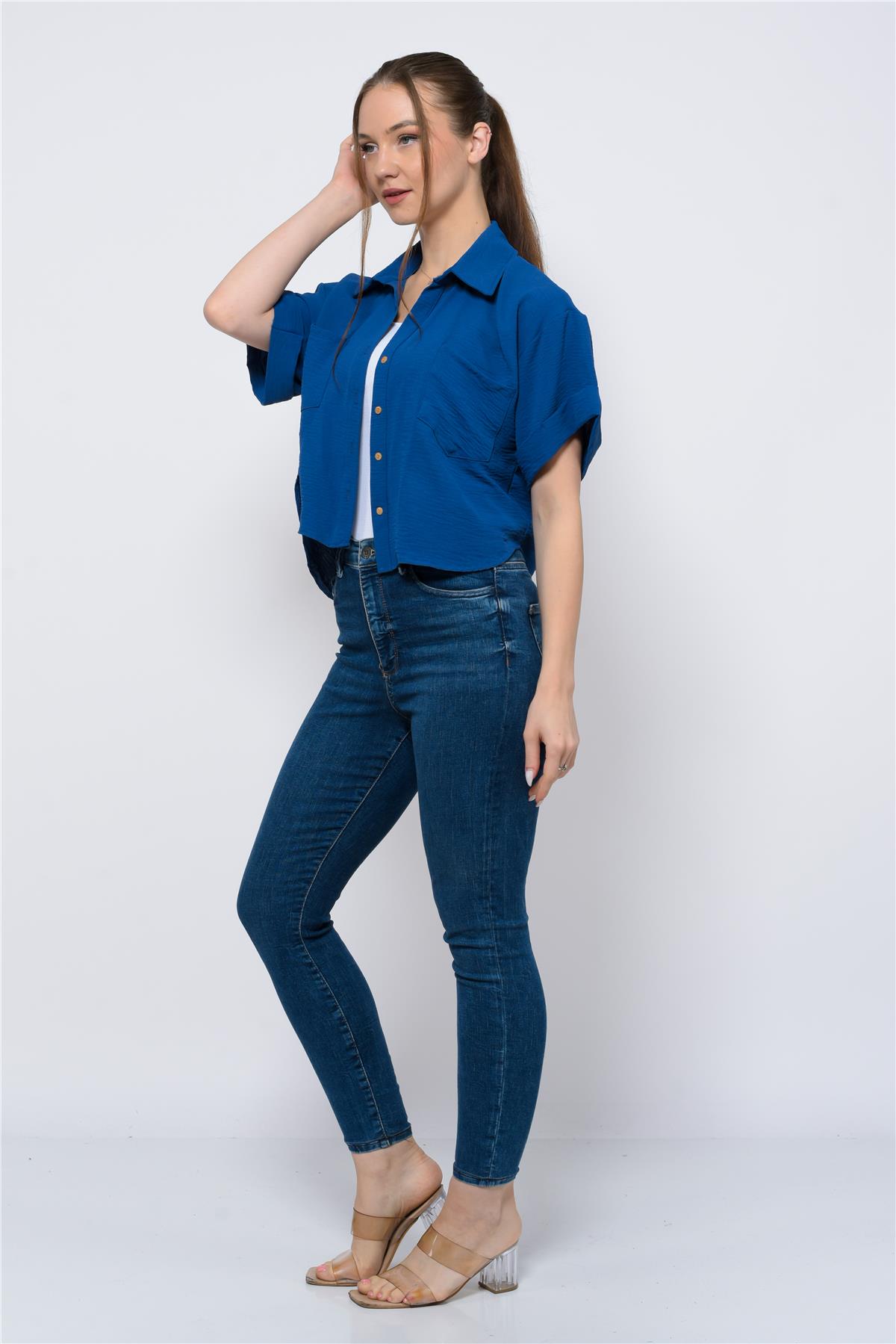 Kadın Aerobin Crop Gömlek Mavi