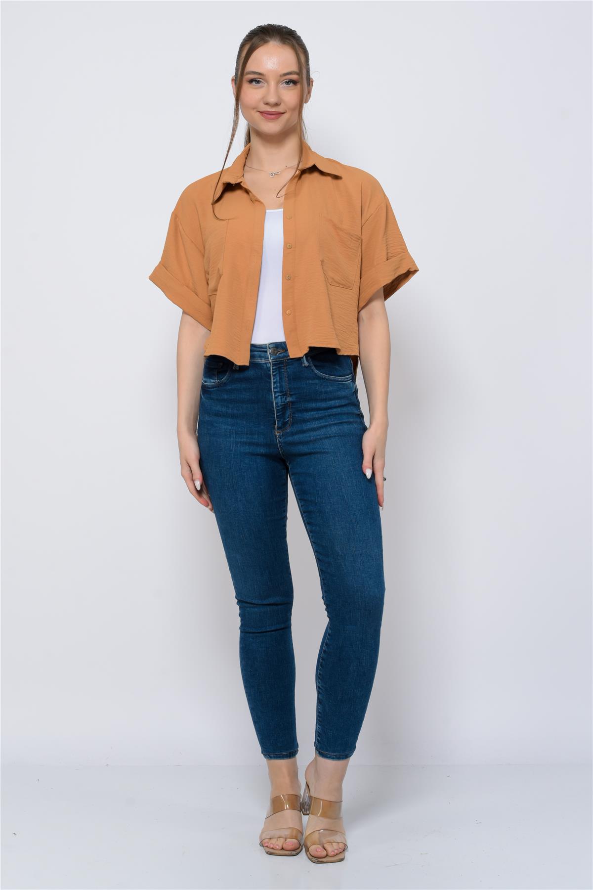 Kadın Aerobin Crop Gömlek Orange