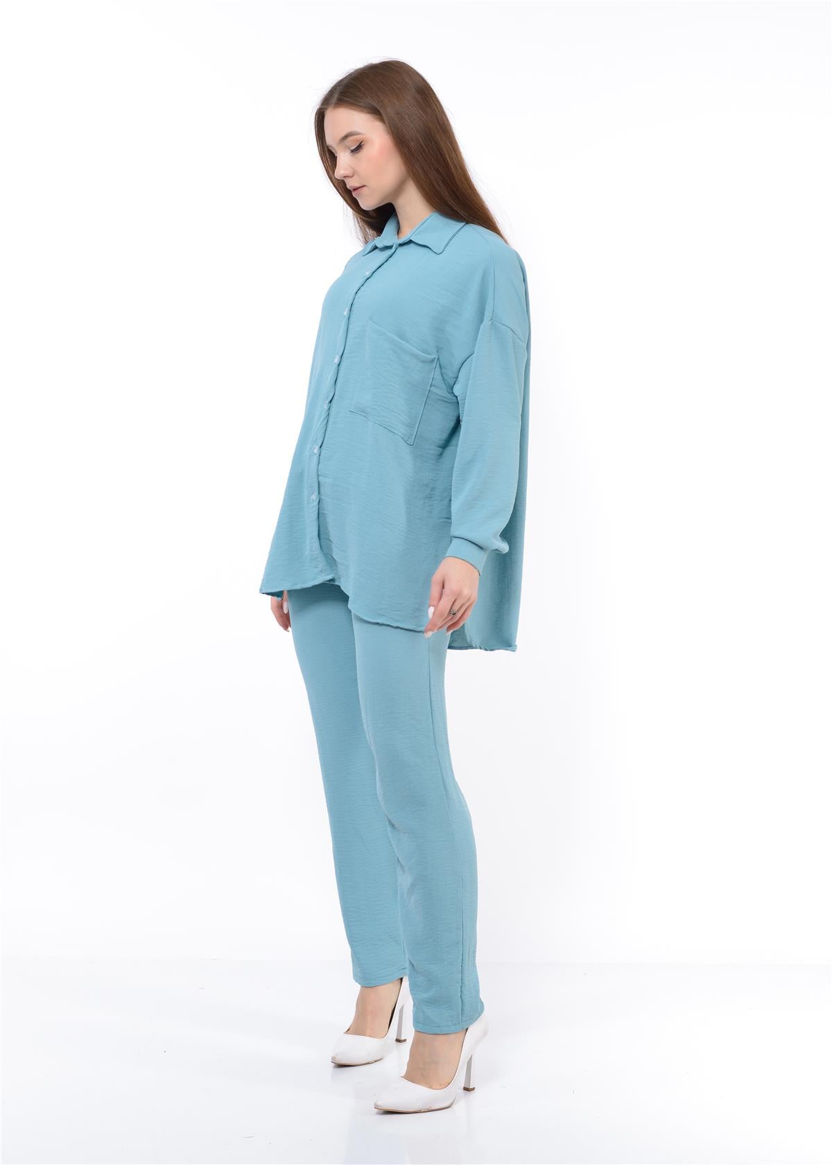 Kadın Aerobin Gömlek-Pantolon Alt Üst İkili Takım Bebe Mavisi