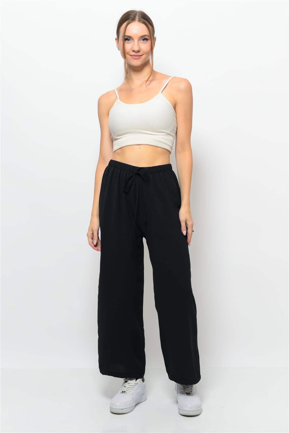 Kadın Aerobin Kumaş Palazzo Model Pantolon Siyah