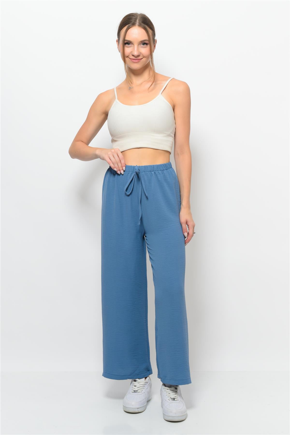 Kadın Aerobin Kumaş Palazzo Model Pantolon Mavi
