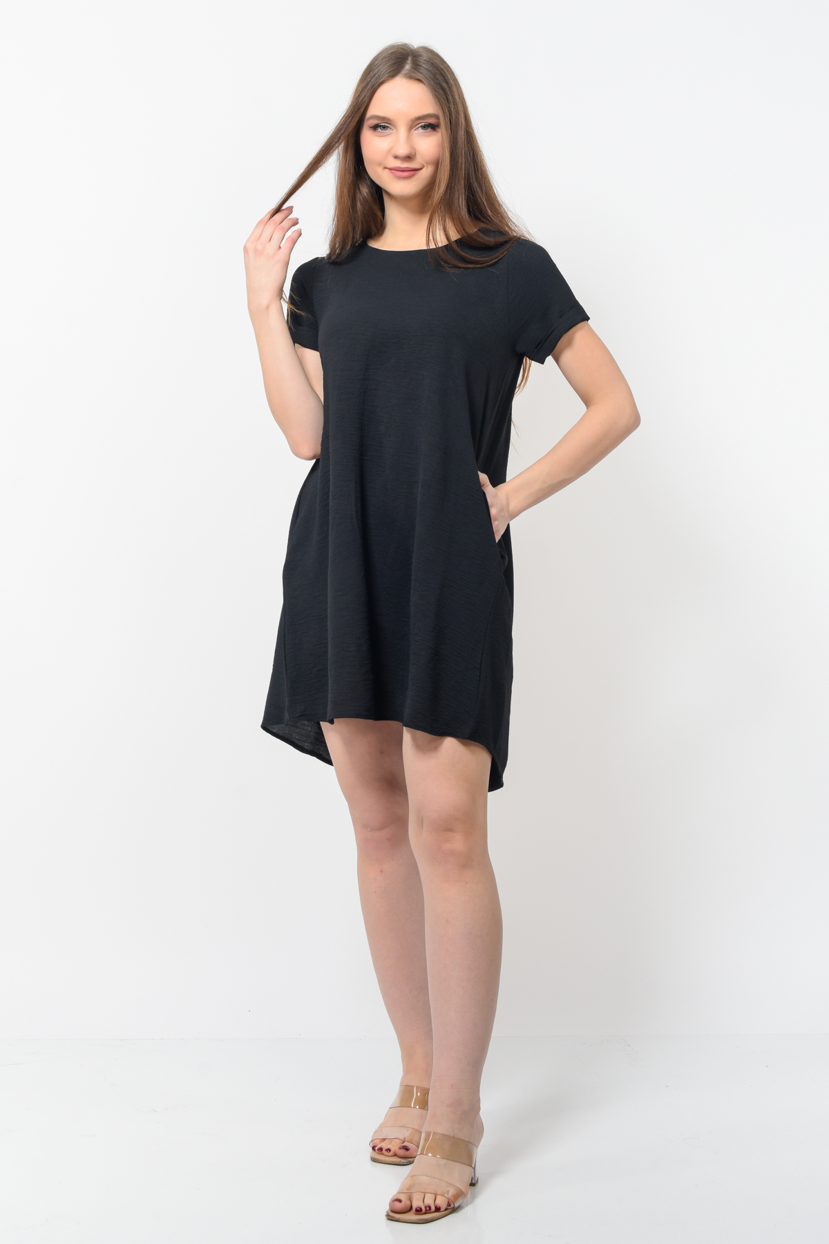 Kadın Aerobin Kumaş Yazlık Elbise Siyah Renk