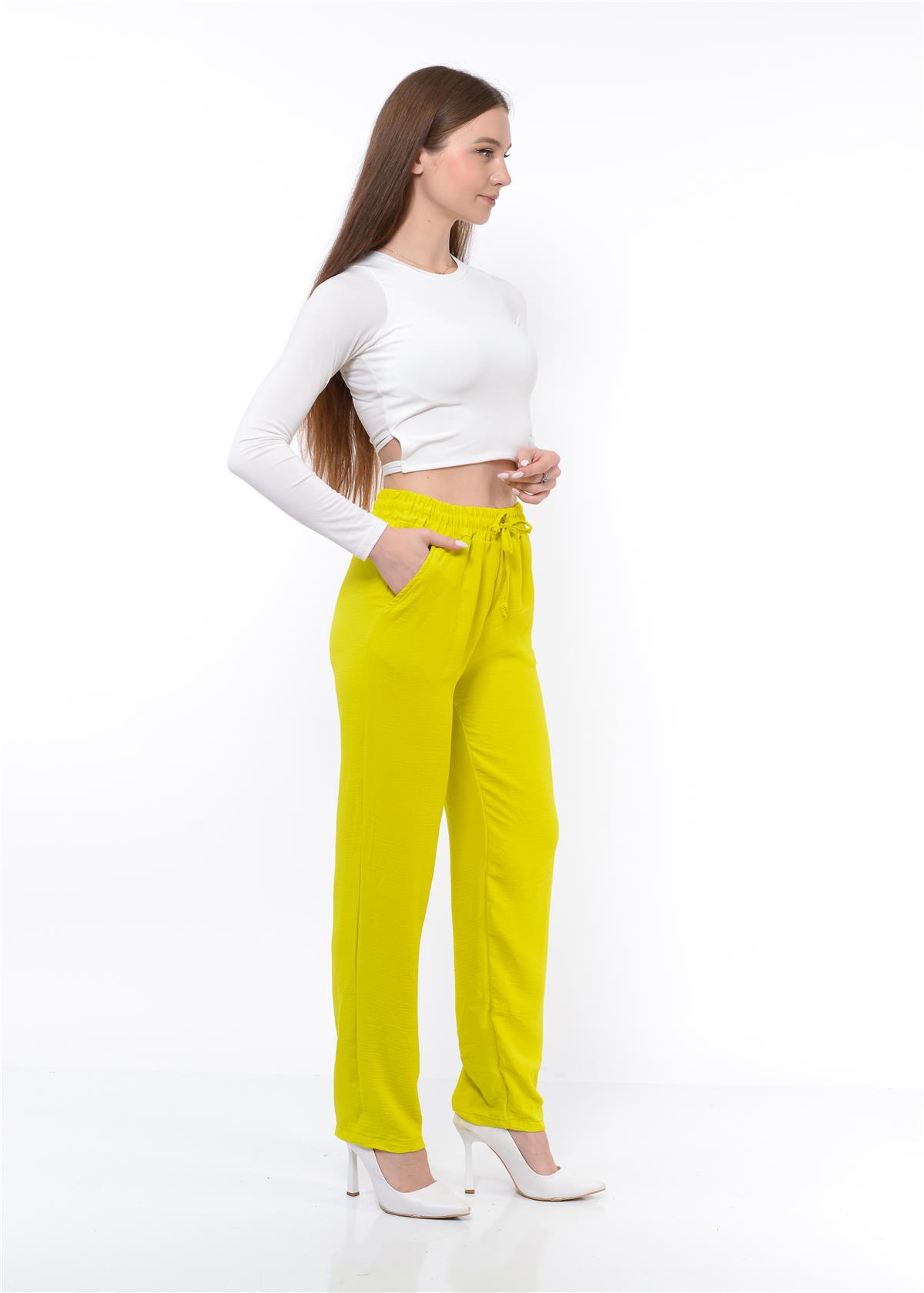 Kadın Beli Lastikli Aerobin Pantolon FıstıkYeşili