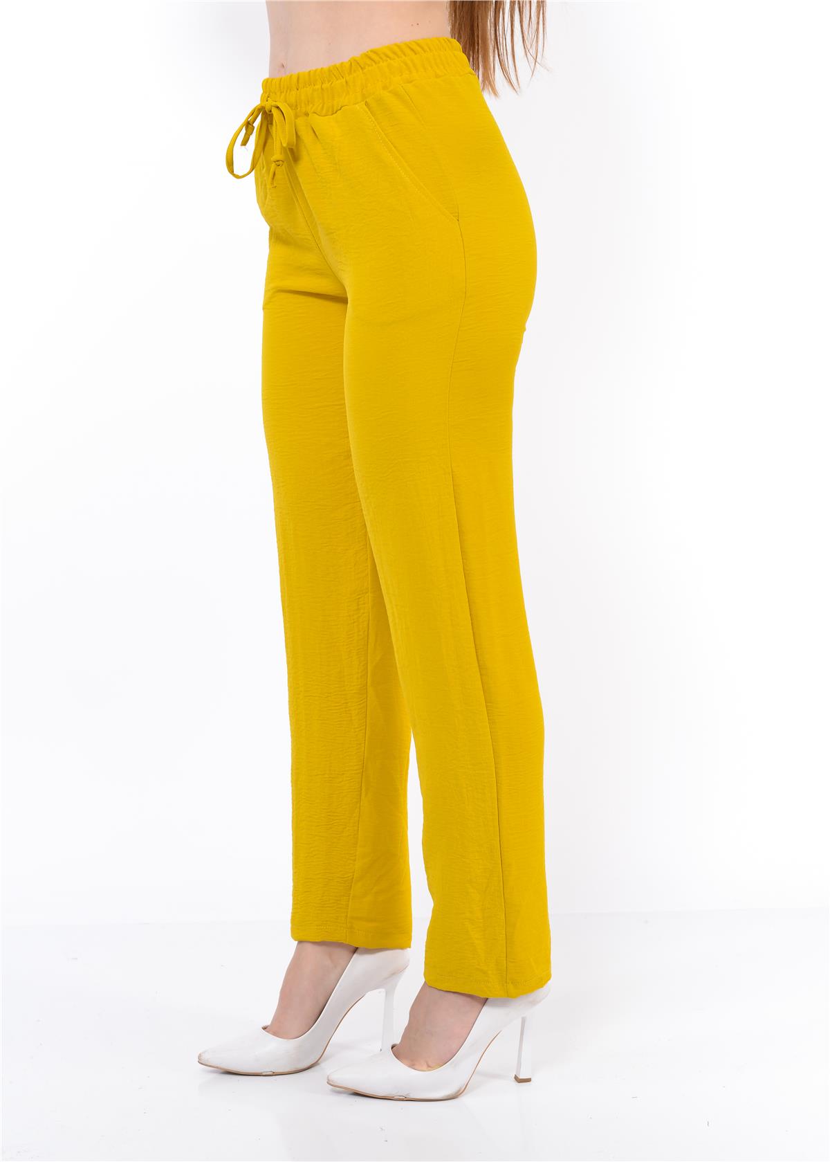 Kadın Beli Lastikli Aerobin Pantolon HardalSarısı