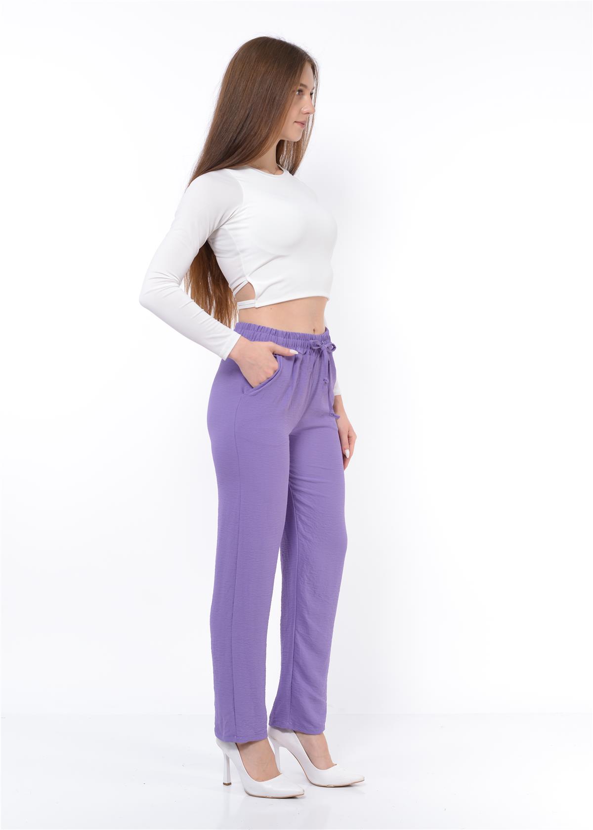 Kadın Beli Lastikli Aerobin Pantolon Lila