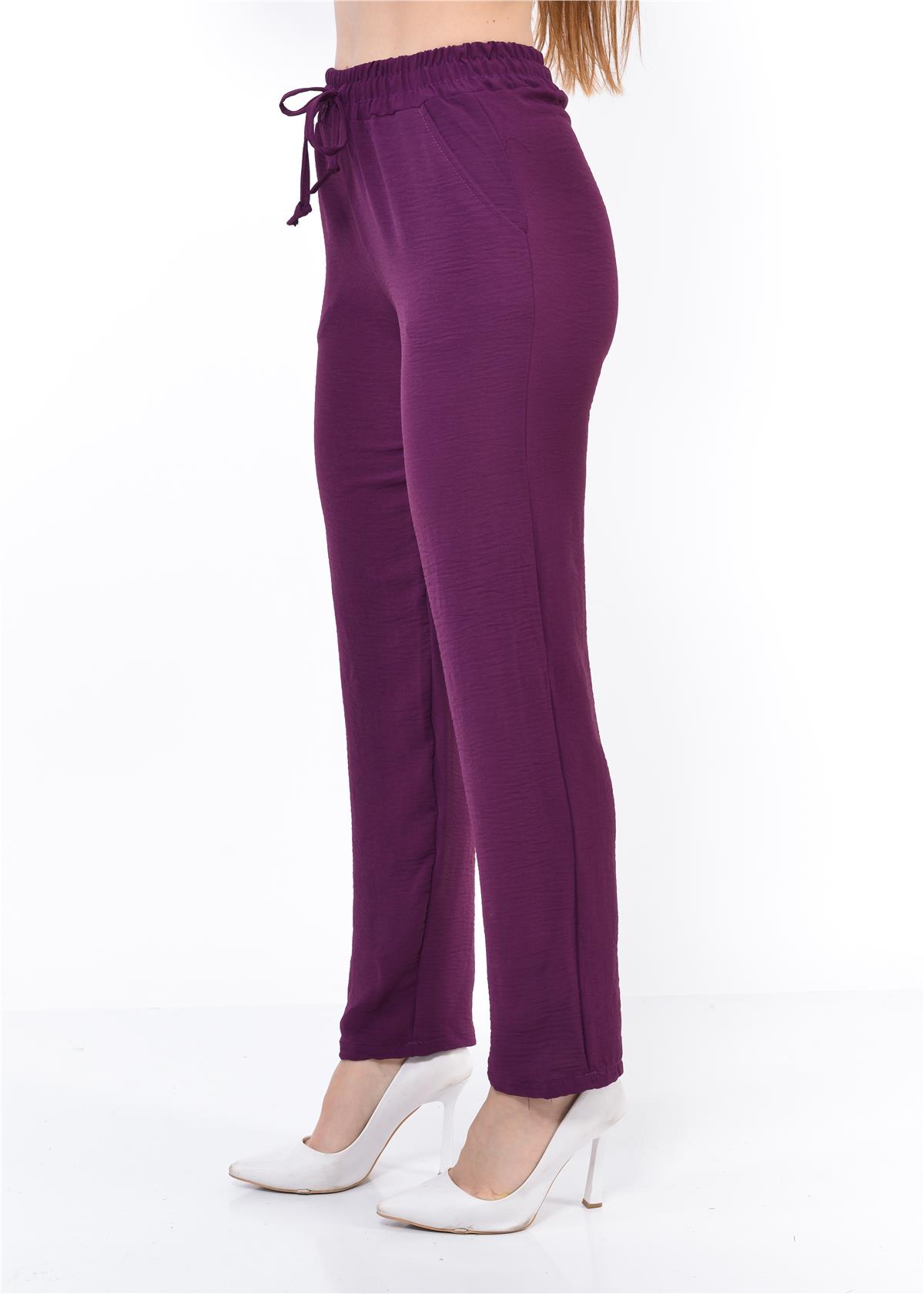 Kadın Beli Lastikli Aerobin Pantolon Mürdüm