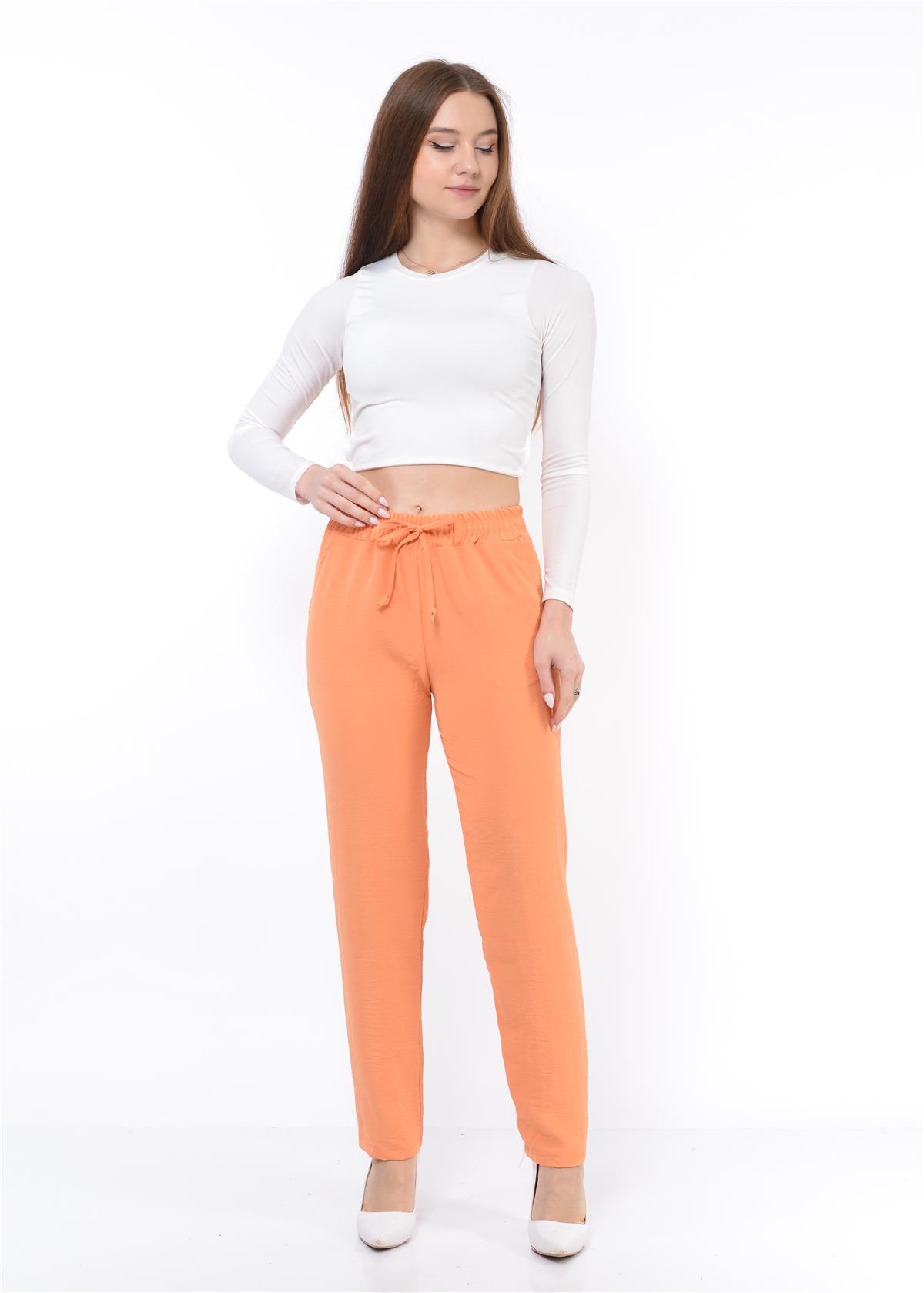 Kadın Beli Lastikli Aerobin Pantolon Oranj