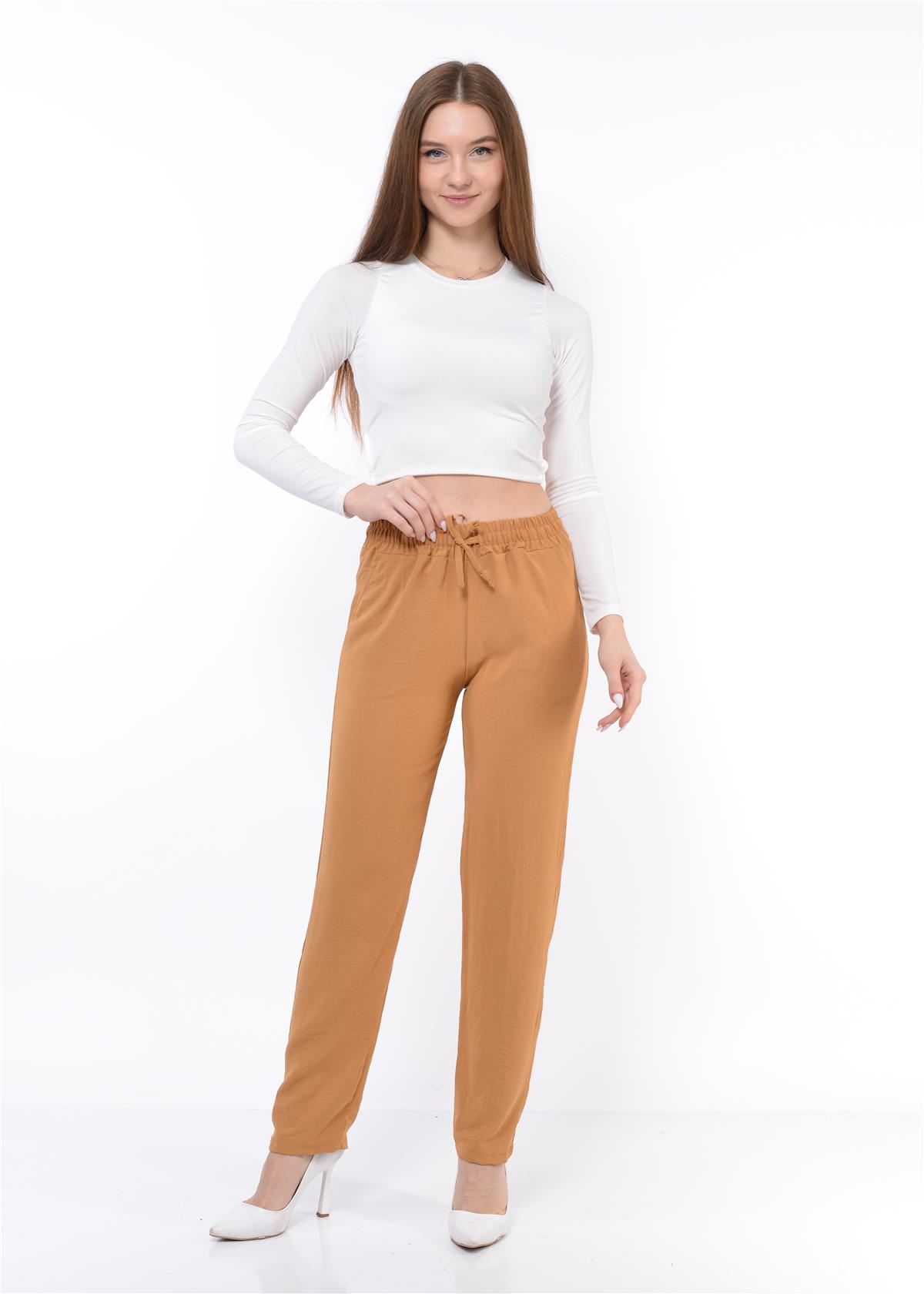 Kadın Beli Lastikli Aerobin Pantolon Taba