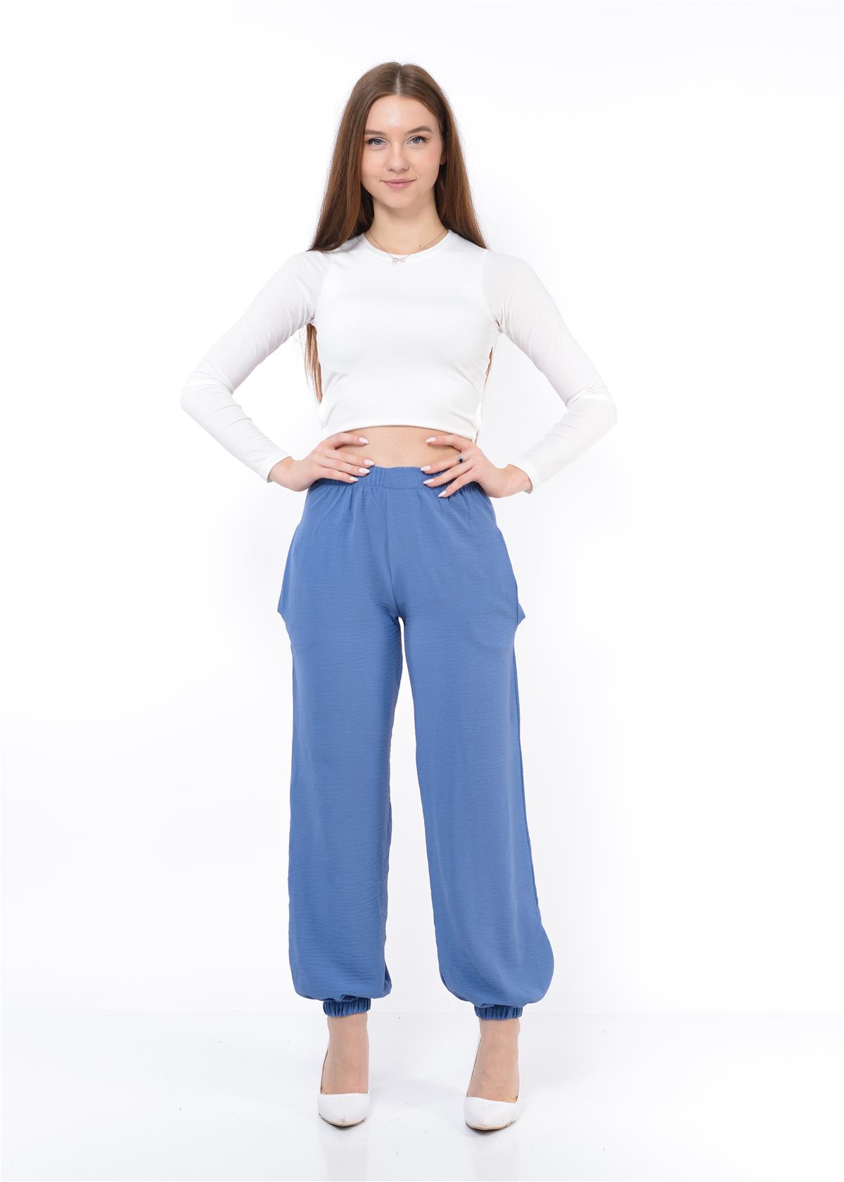 Kadın Beli Lastikli Şalvar Pantolon AçıkMavi