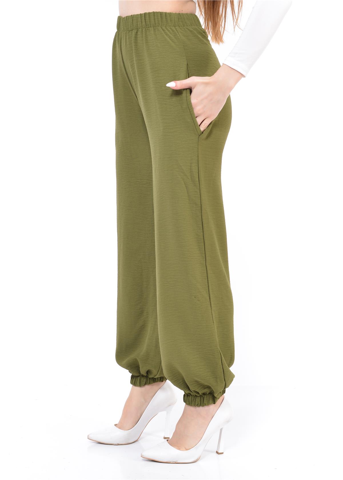 Kadın Beli Lastikli Şalvar Pantolon Haki