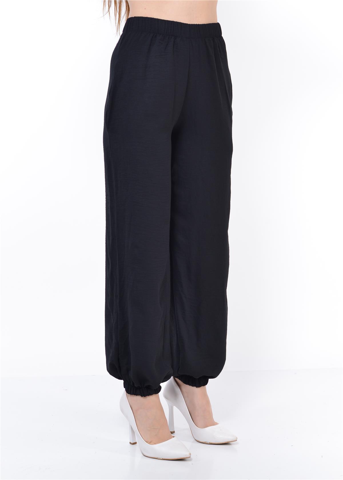 Kadın Beli Lastikli Şalvar Pantolon Siyah