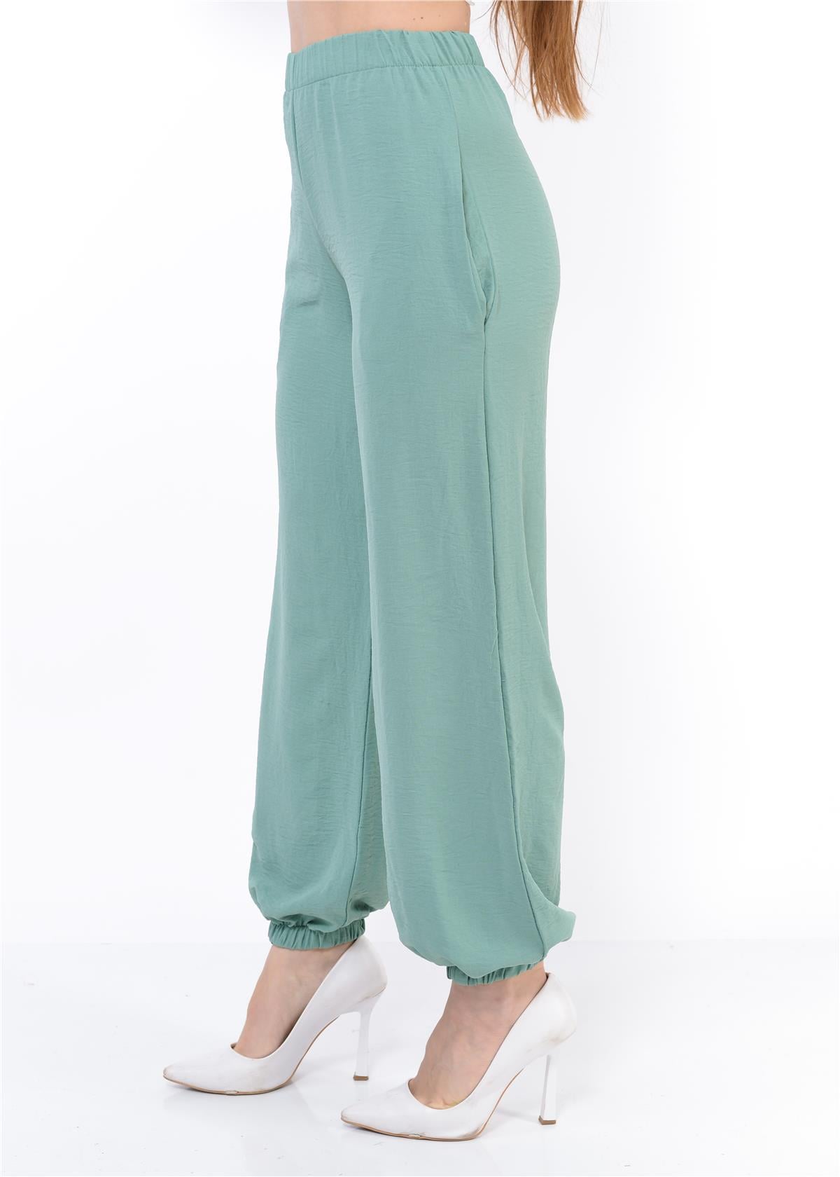 Kadın Beli Lastikli Şalvar Pantolon SuYeşili