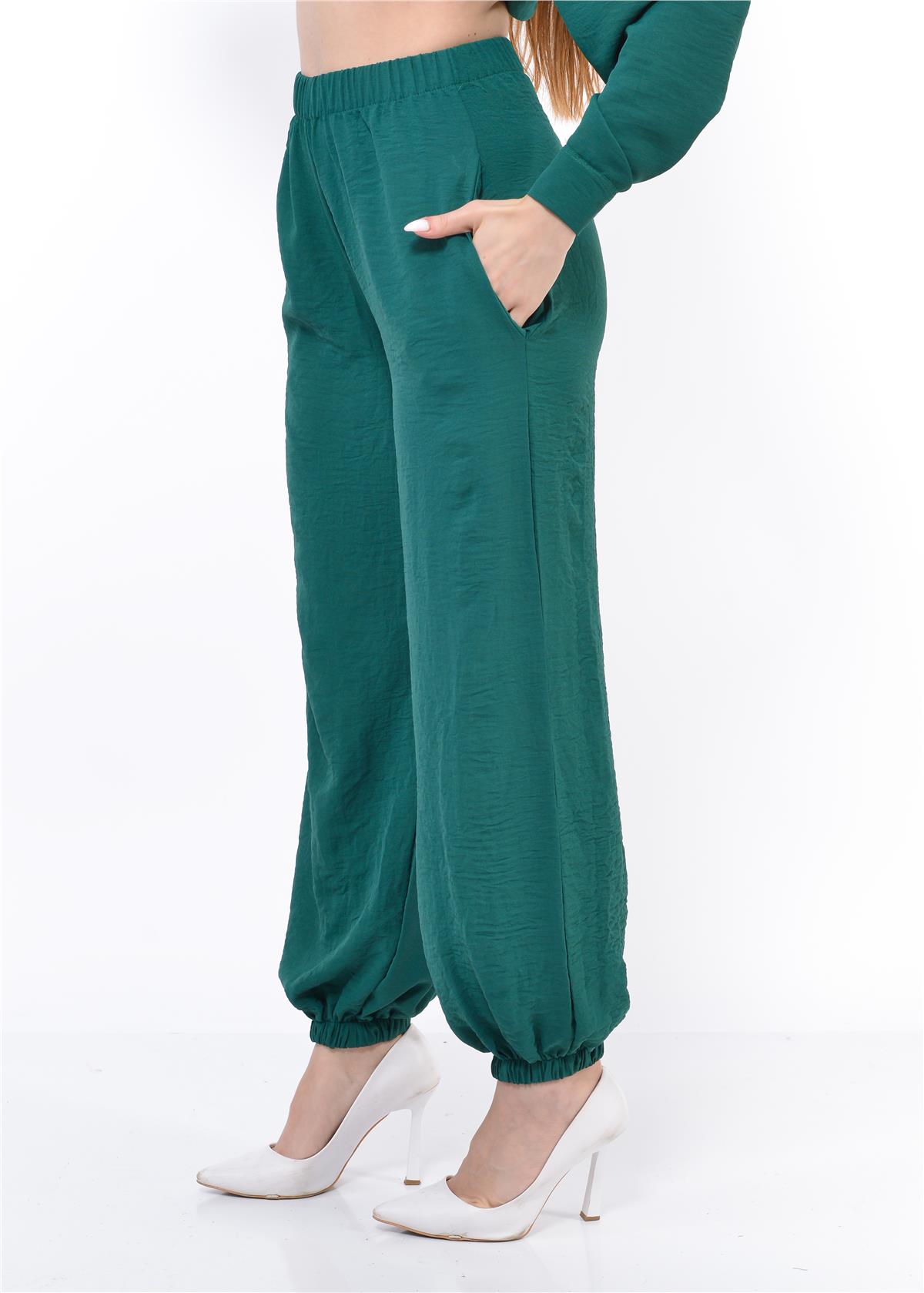 Kadın Beli Lastikli Şalvar Pantolon Zümrüt