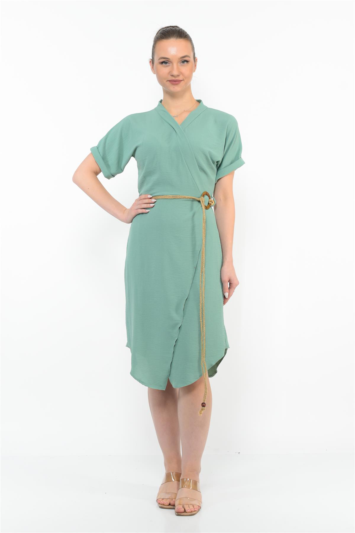 Kadın Kemer Detaylı Aerobin Elbise SuYesılı