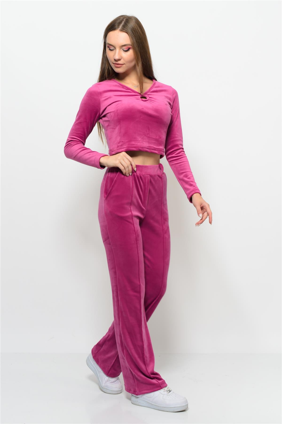 Kadın Soft Kadife Pantolon-Bluz Alt Üst İkili Takım NarÇiçeği