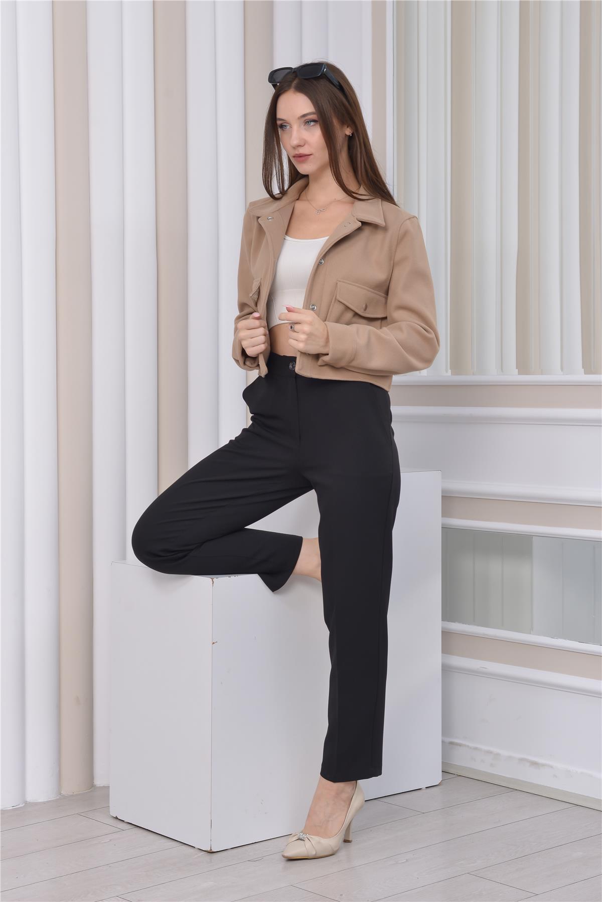 Yeni Sezon Crop Model Kaşe Ceket Bej