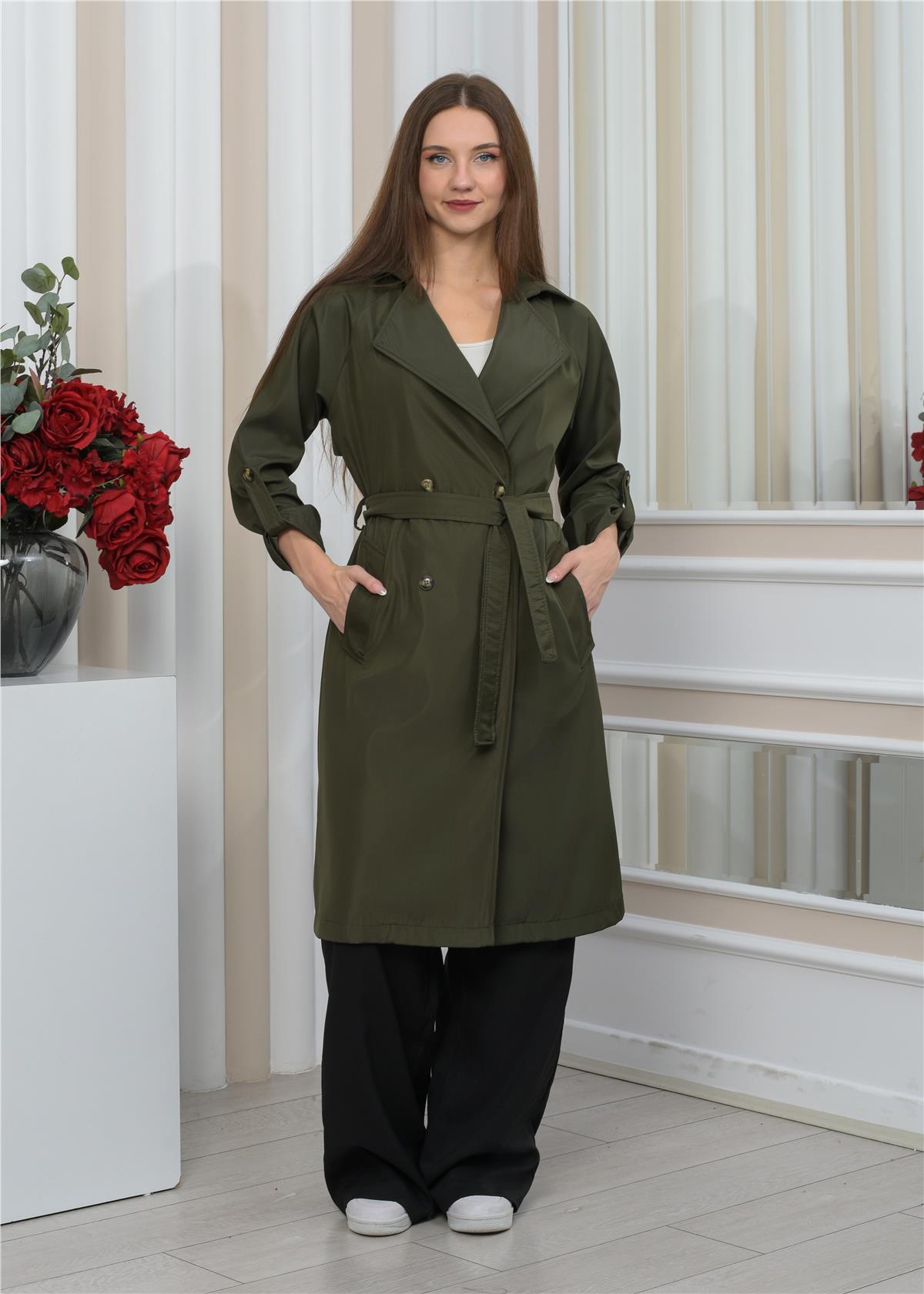 Yeni Sezon Oversize Uzun Trençkot Haki