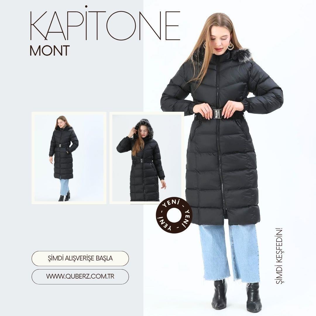 Kapşonlu Beli Kemerli Şişme Mont (38-48) 6li seri