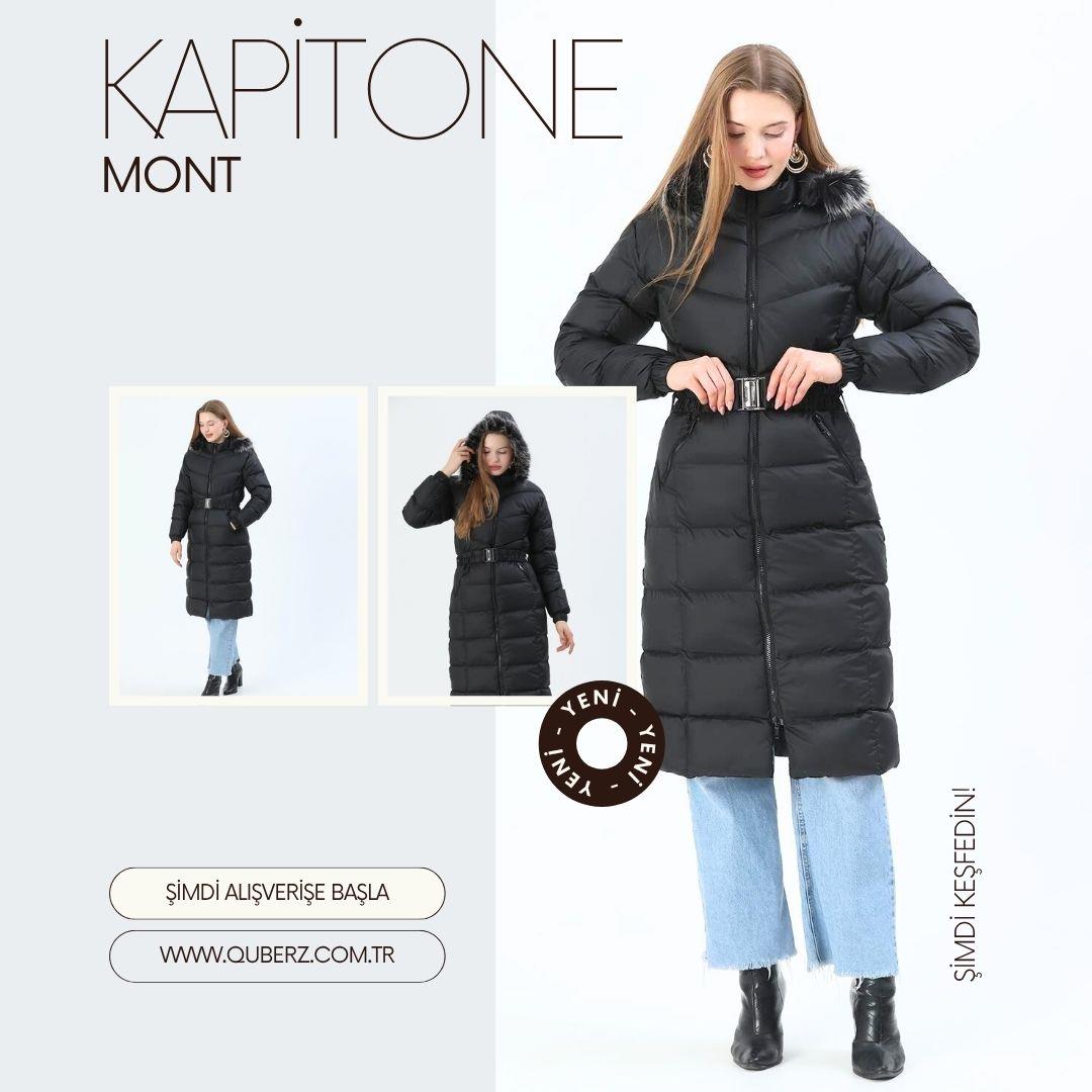 Kapşonlu Beli Kemerli Şişme Mont (38-48) 6li seri