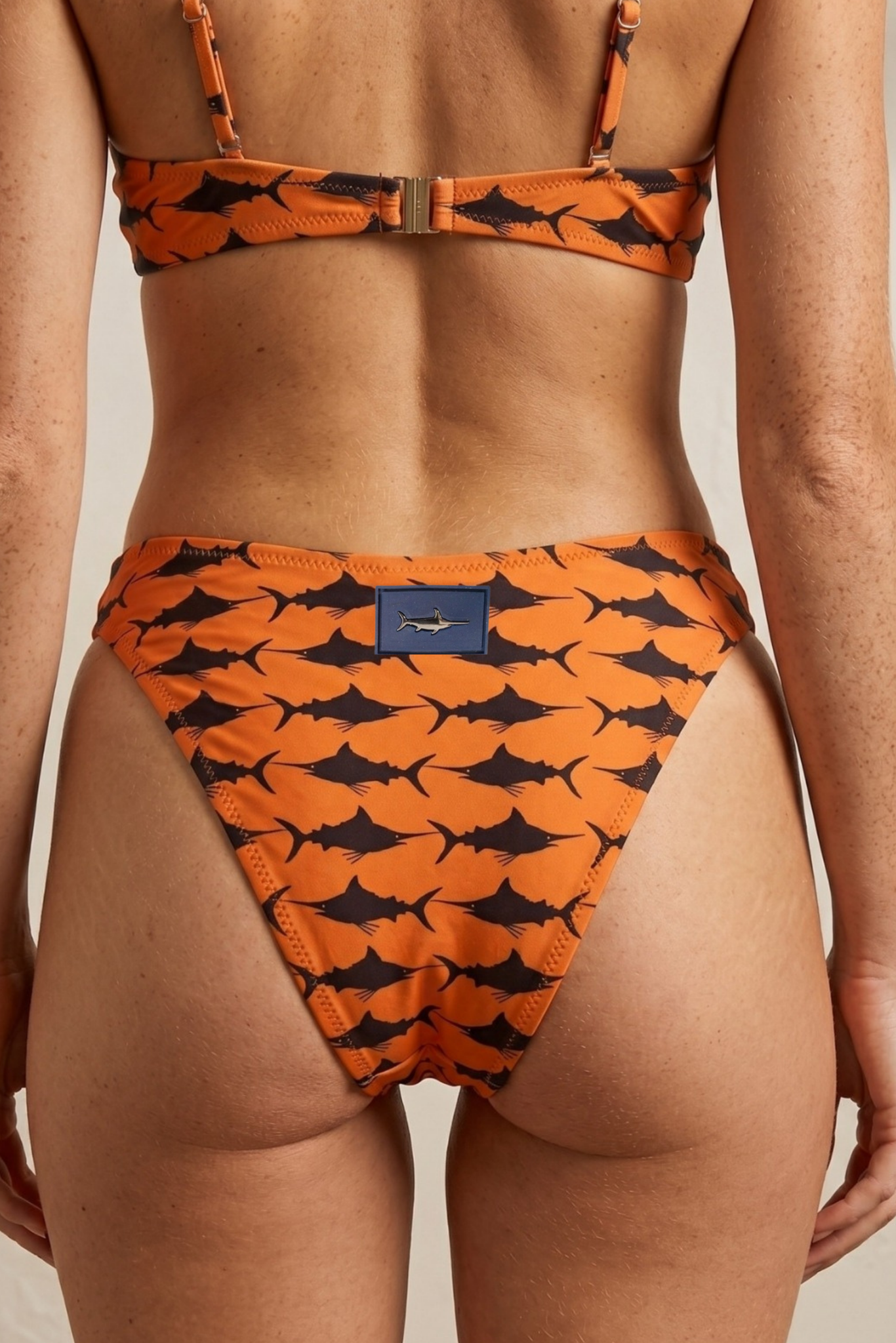 Akdeniz Gün Batımı ve Kılıç Balığı Desenli Premium Üçgen Bikini Üstü