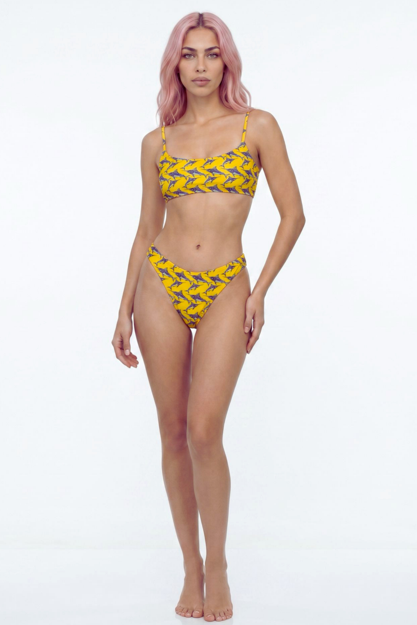 Akdeniz Gündoğumu ve Kılıç Balığı Desenli Premium Üçgen Bikini Altı