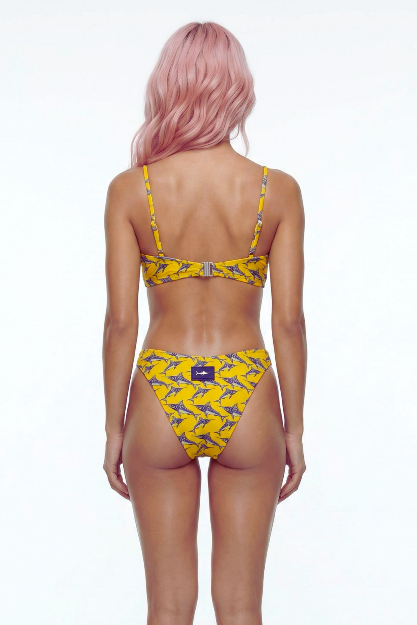 Akdeniz Gündoğumu ve Kılıç Balığı Desenli Premium Bandeau Bikini Set