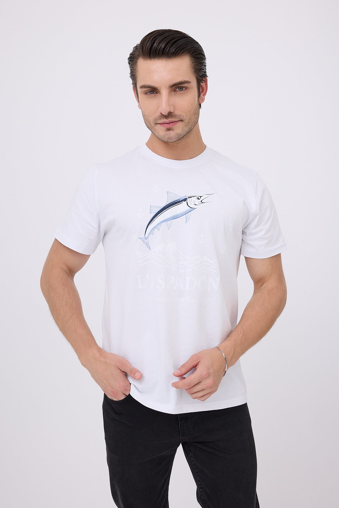 MARINE TEE™ Deniz Temalı Ribana Bisiklet Yaka Pamuk T-Shirt