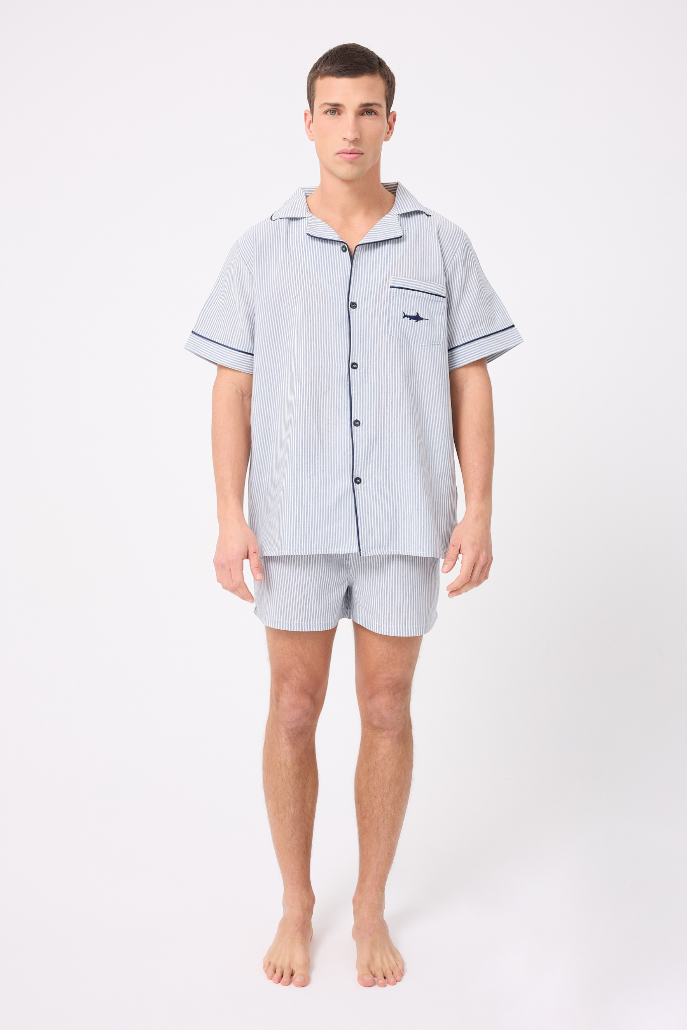 MARISILK™ SEASTRIPE Erkek Yazlık Şortlu Gömlekli Pijama & Lounge Takımı