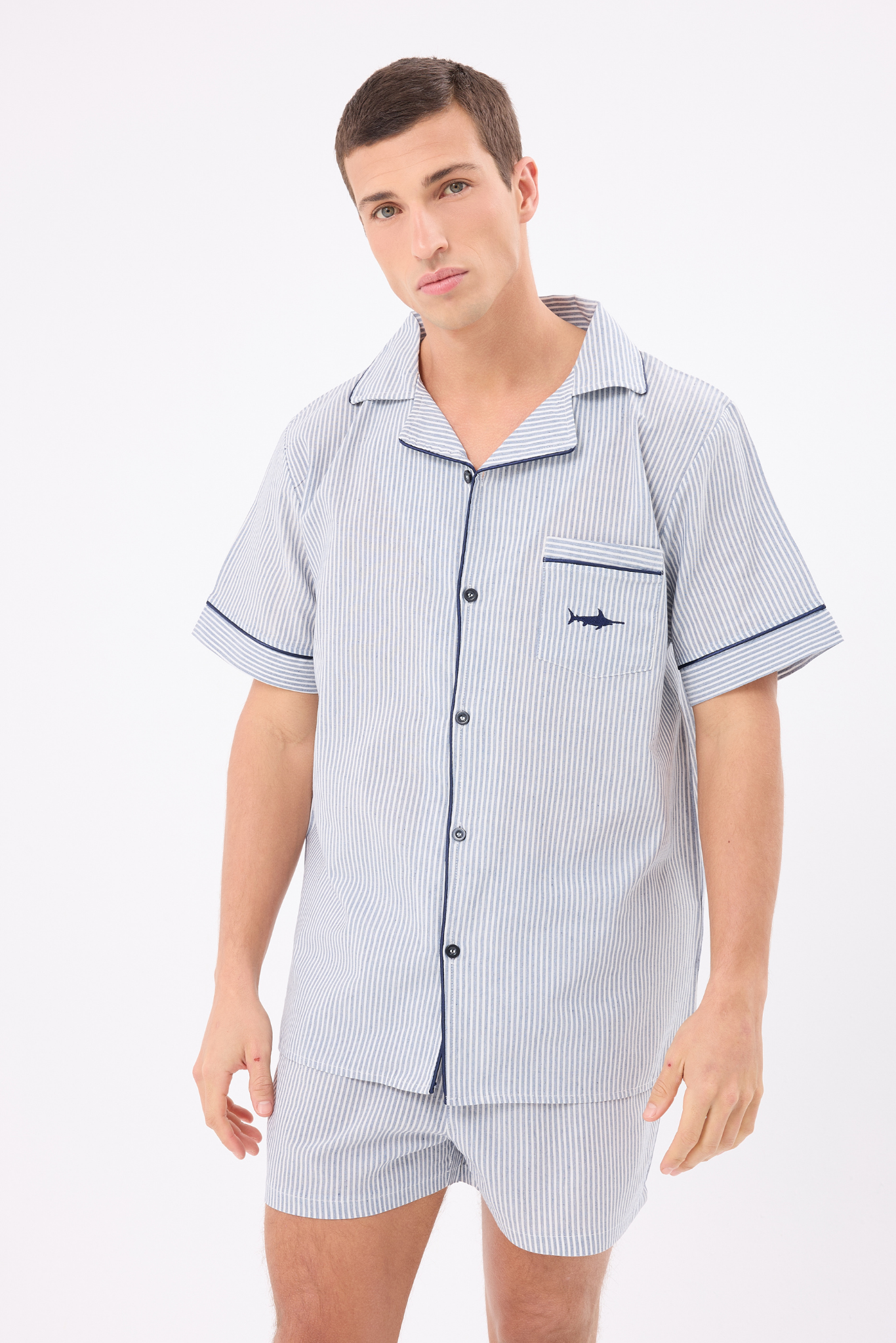 MARISILK™ SEASTRIPE Erkek Yazlık Şortlu Gömlekli Pijama & Lounge Takımı