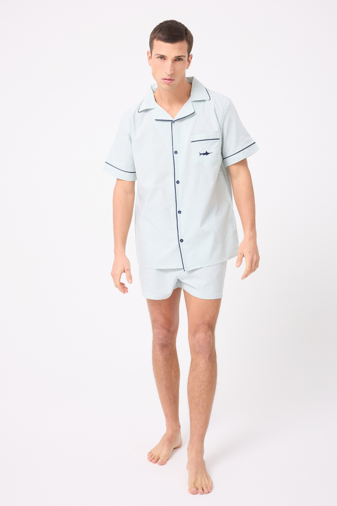 MARISILK™ SEASTRIPE Erkek Yazlık Şortlu Gömlekli Pijama & Lounge Takımı
