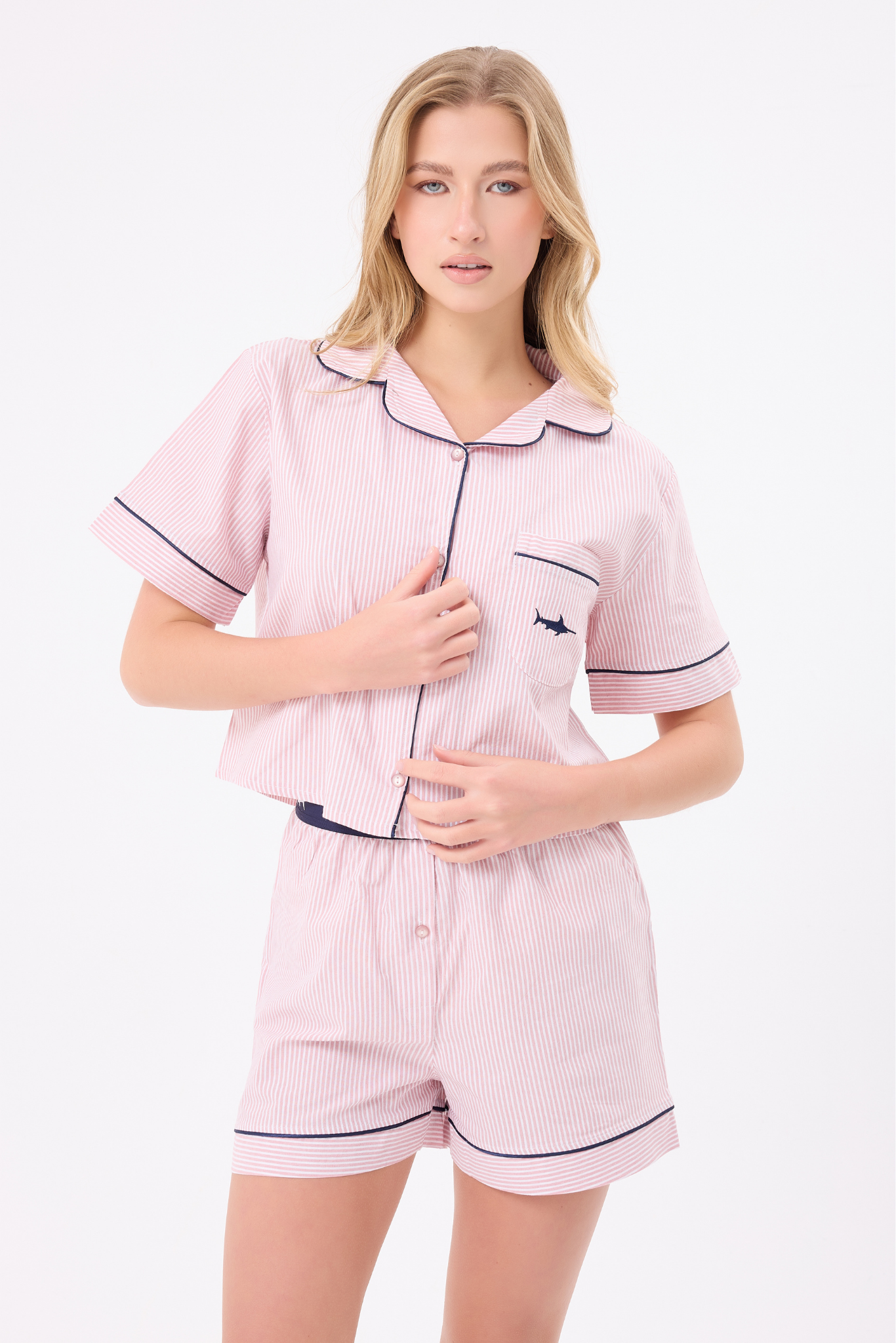 MARISILK™ SEASTRIPE Kadın Yazlık Şortlu Crop Gömlekli Pijama & Lounge Takımı