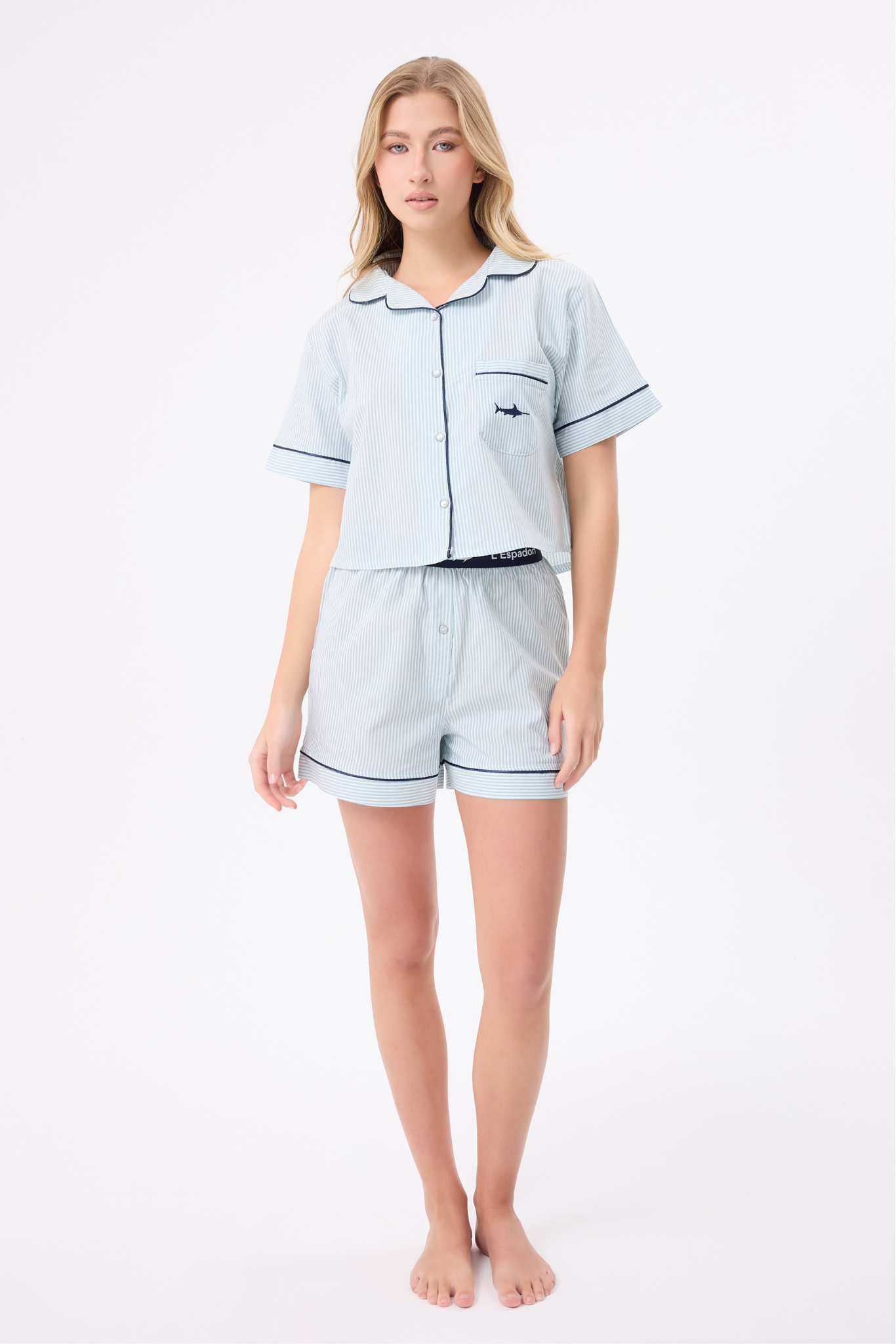 MARISILK™ SEASTRIPE Kadın Yazlık Şortlu Crop Gömlekli Pijama & Lounge Takımı