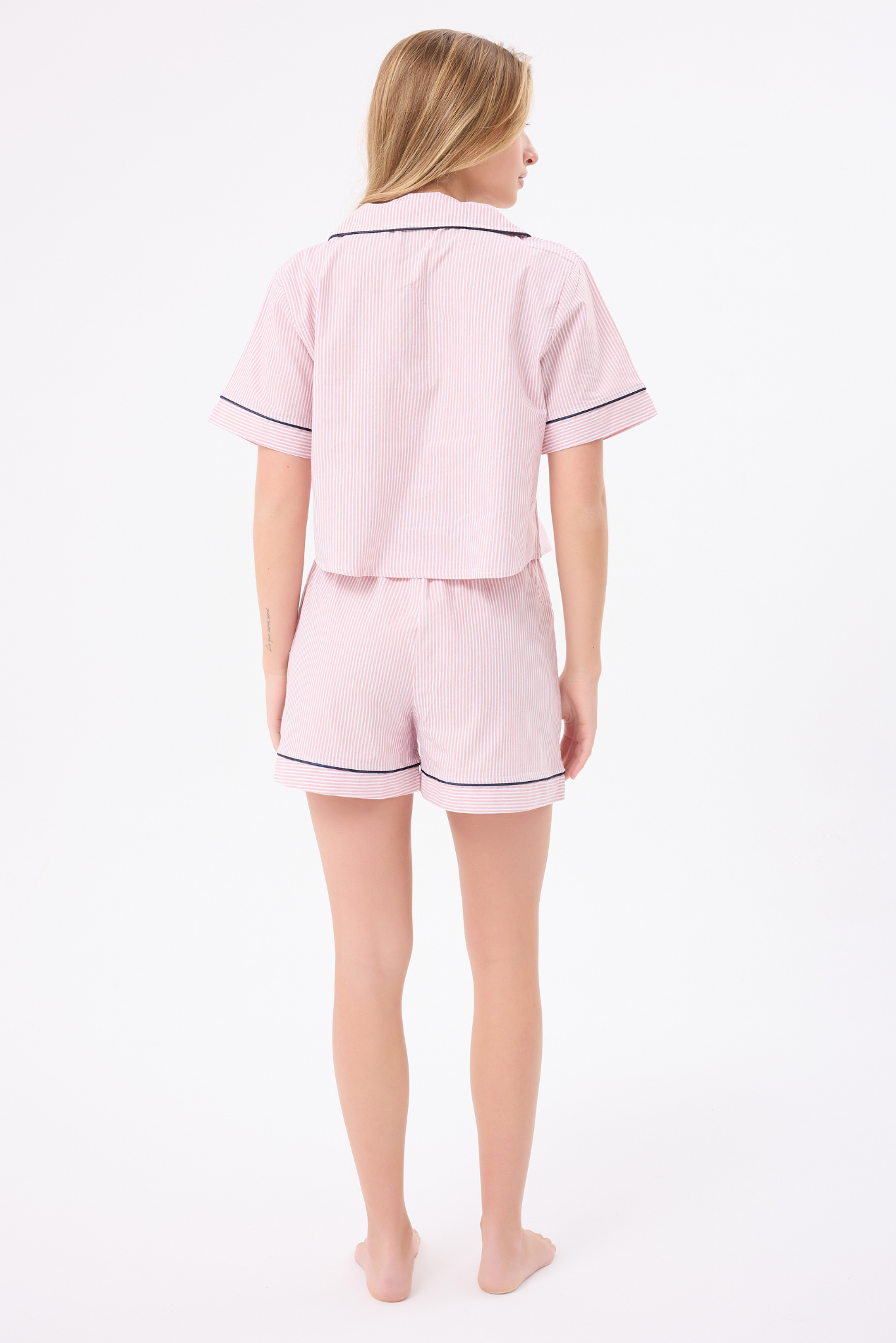 MARISILK™ SEASTRIPE Kadın Yazlık Şortlu Crop Gömlekli Pijama & Lounge Takımı
