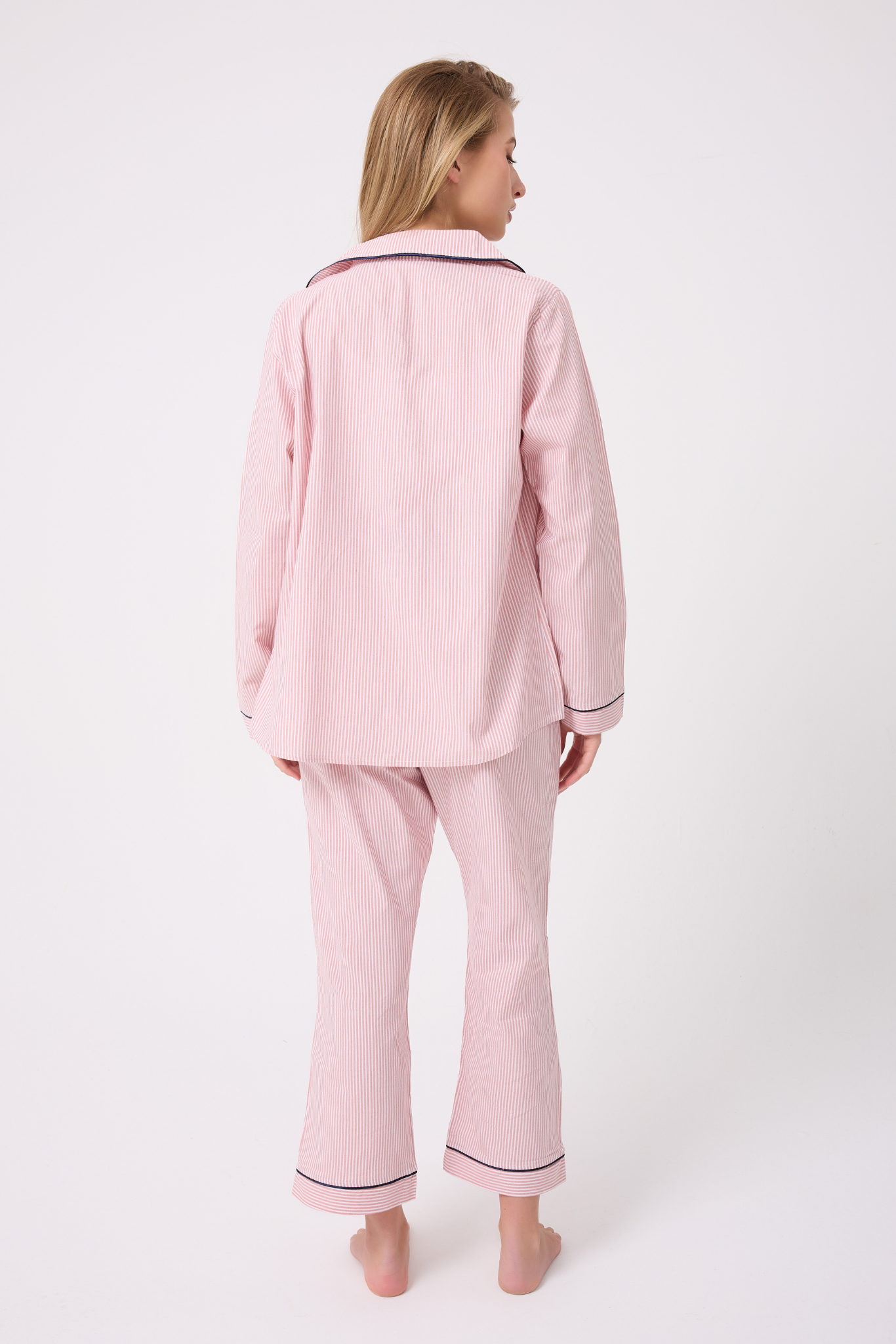 MARISILK™ SEASTRIPE Premium Dokuma Uzun Kollu Crop Pantolonlu Kadın Pijama & Lounge Takımı