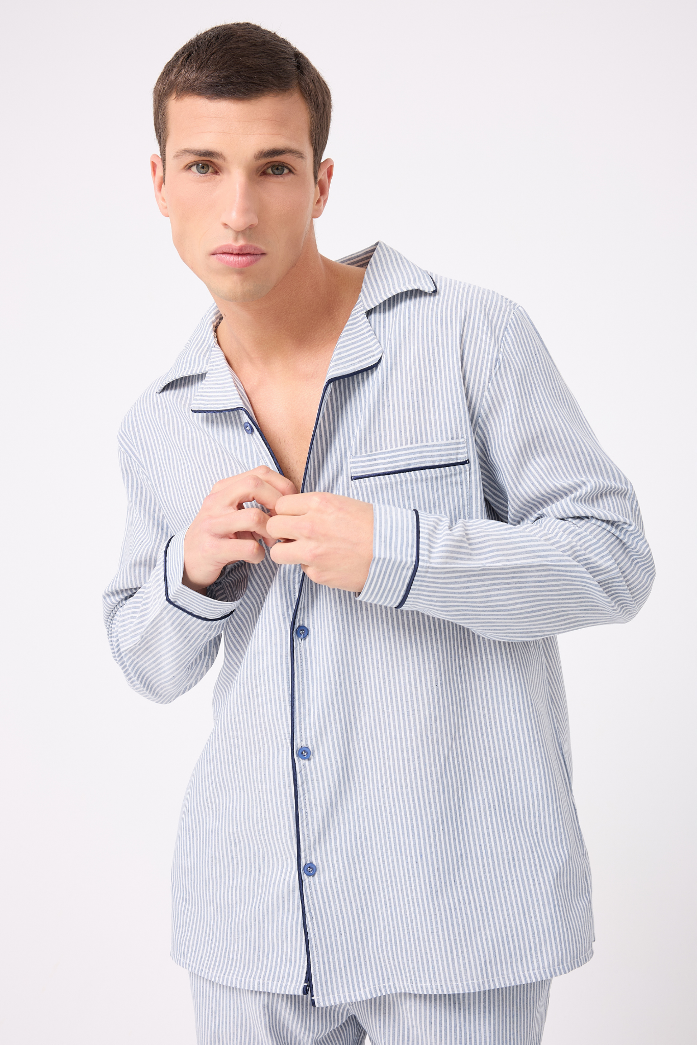 MARISILK™ SEASTRIPE Premium Dokuma Uzun Kollu Uzun Paçalı Erkek Pijama Takımı