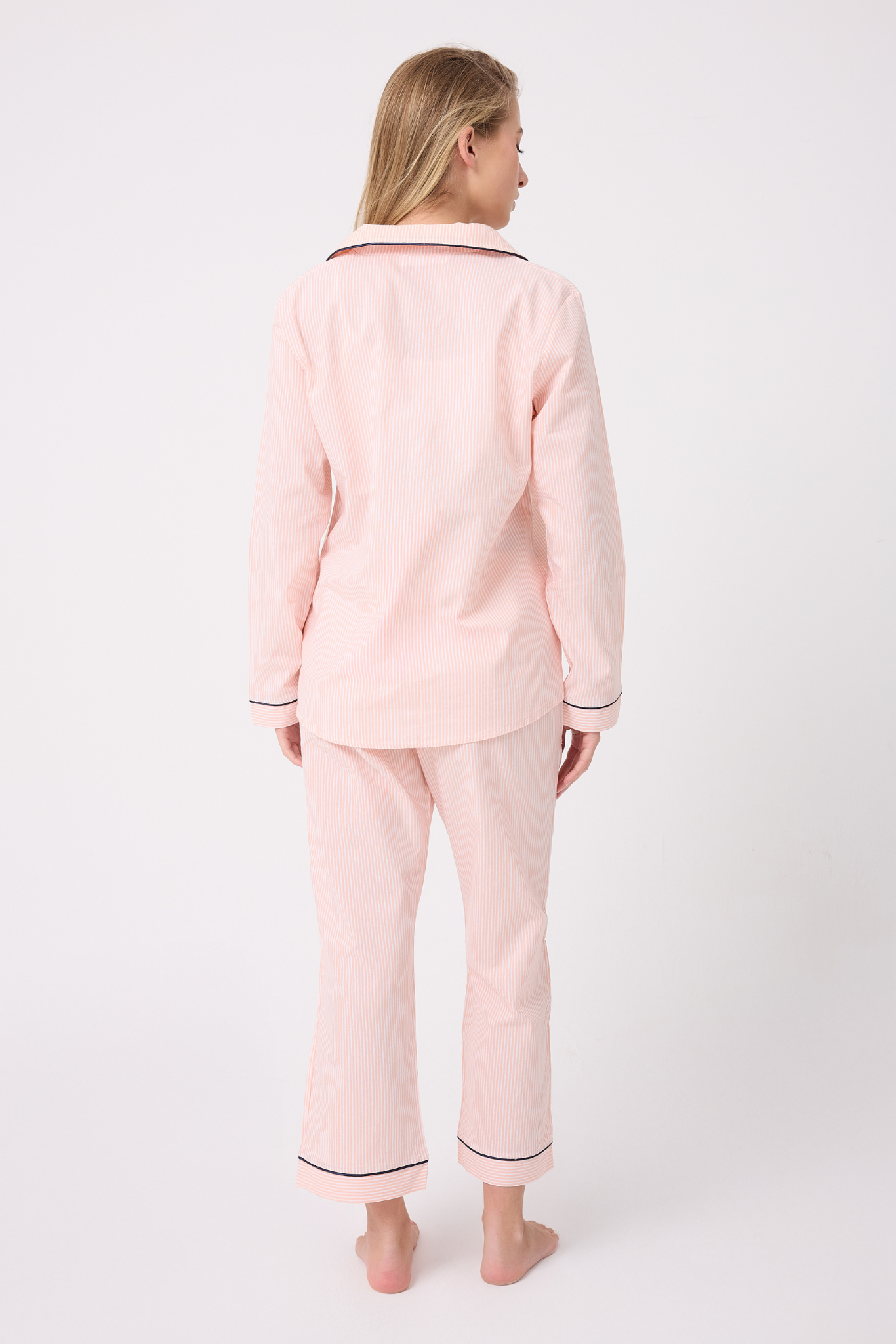 MARISILK™ SEASTRIPE Premium Dokuma Uzun Kollu Crop Pantolonlu Kadın Pijama & Lounge Takımı