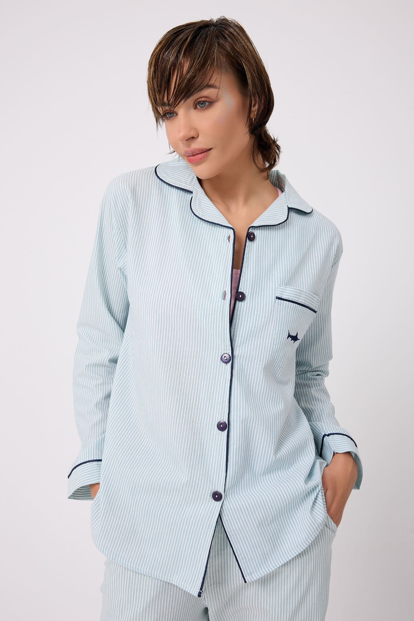 MARISILK™ SEASTRIPE Premium Dokuma Uzun Kollu Uzun Pantolonlu Kadın Pijama & Lounge Takımı