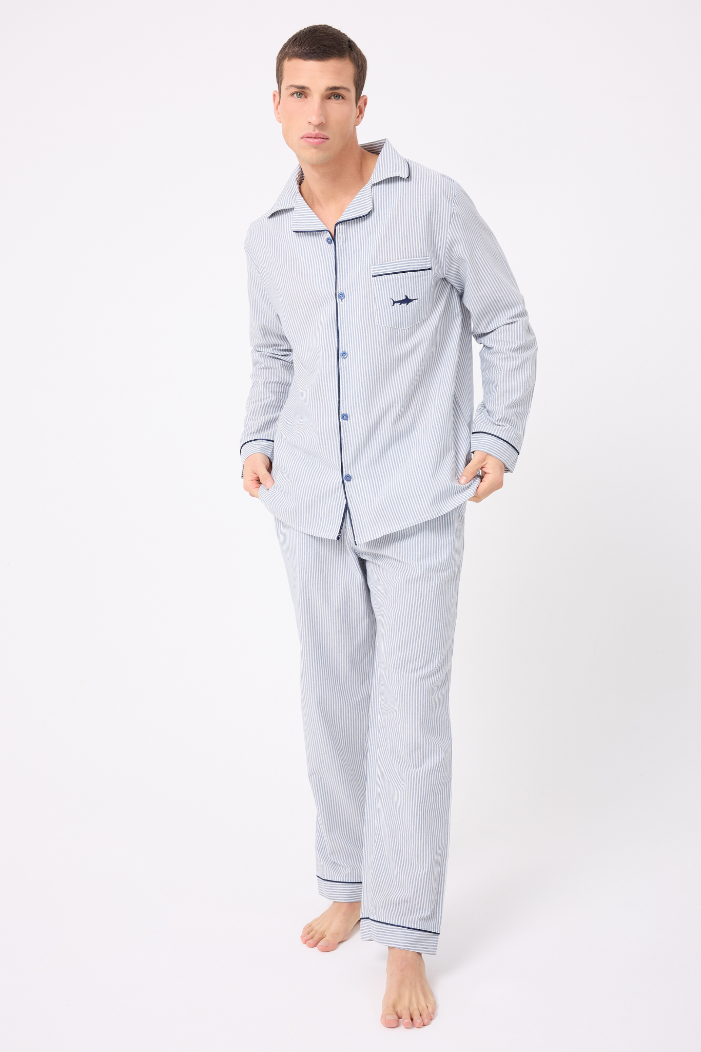 MARISILK™ SEASTRIPE Premium Dokuma Uzun Kollu Uzun Paçalı Erkek Pijama Takımı