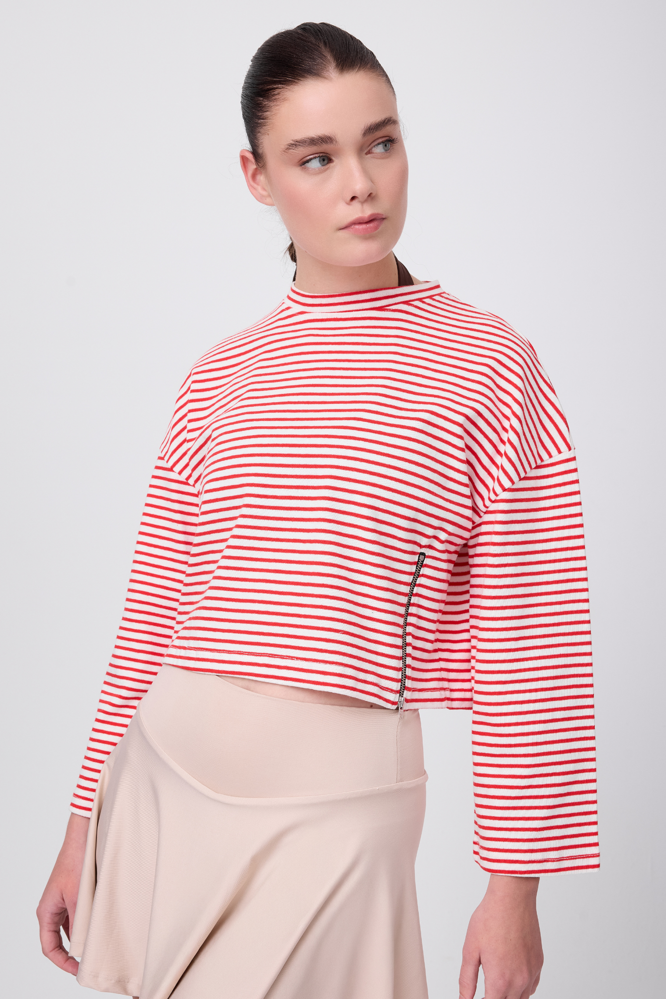 OCEAN TURTLENECK™ Küçük Yan Fermuarlı Denizci Çizgili Orta Kollu Sweatshirt