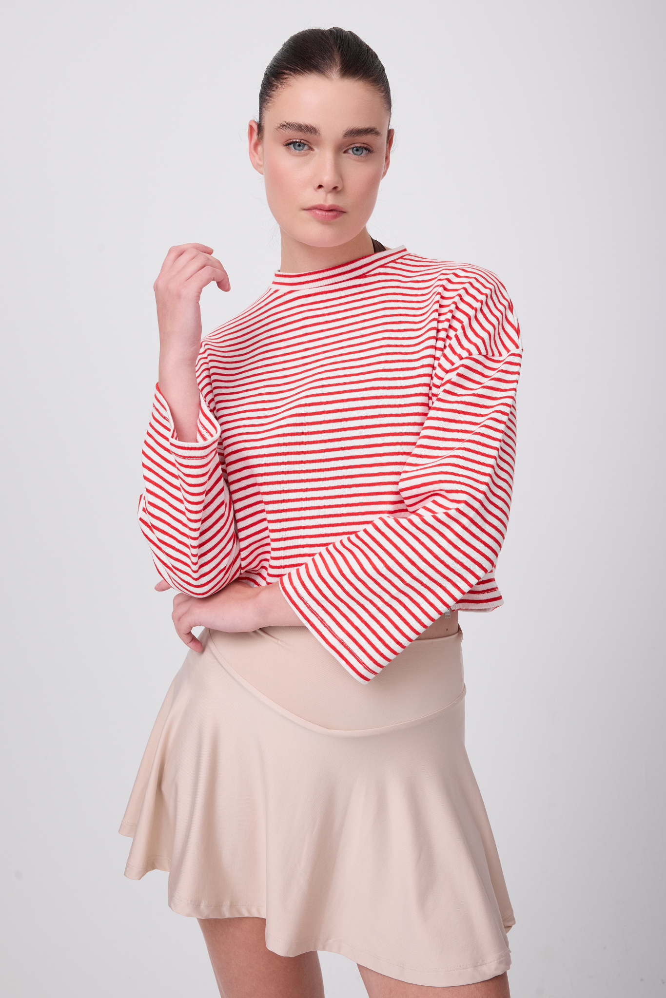 OCEAN TURTLENECK™ Küçük Yan Fermuarlı Denizci Çizgili Orta Kollu Sweatshirt