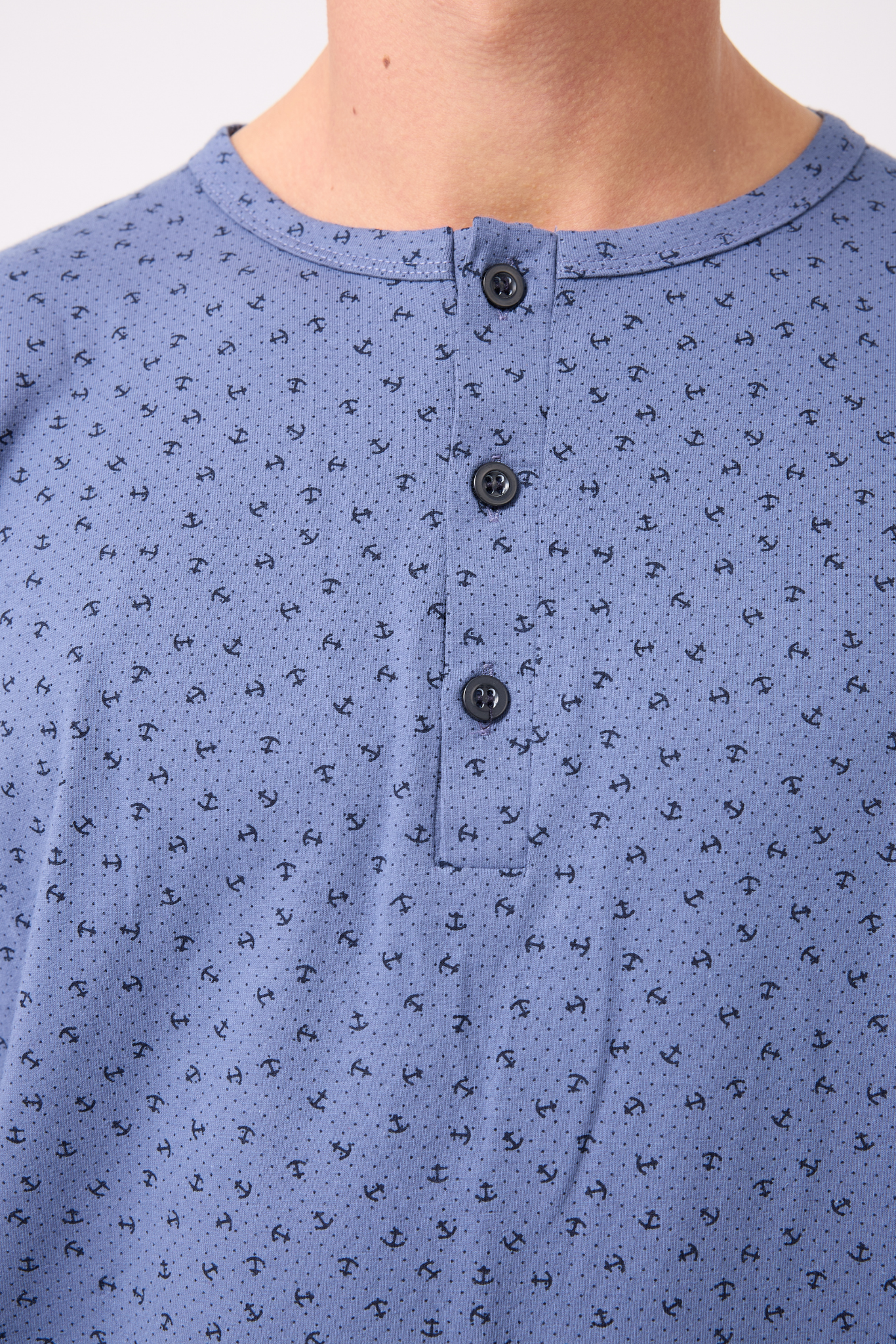 OceanRipple™ Premium Örme Pamuk Uzun Kollu Henley & Uzun Pantolonlu Erkek Pijama Takımı