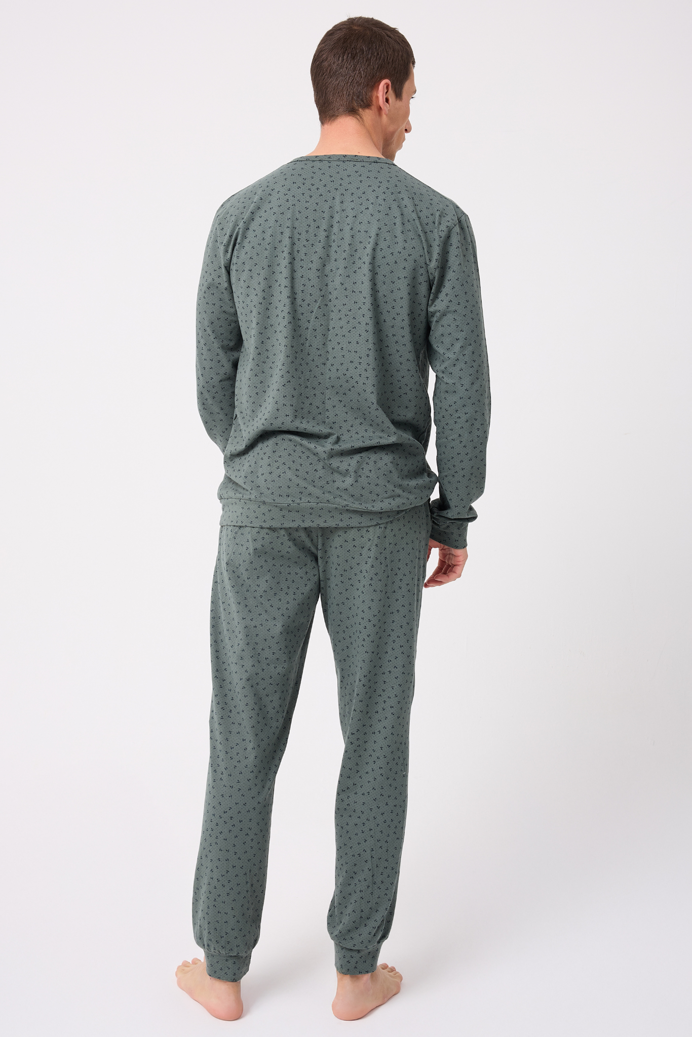 OceanRipple™ Premium Örme Pamuk Uzun Kollu Henley & Uzun Pantolonlu Erkek Pijama Takımı
